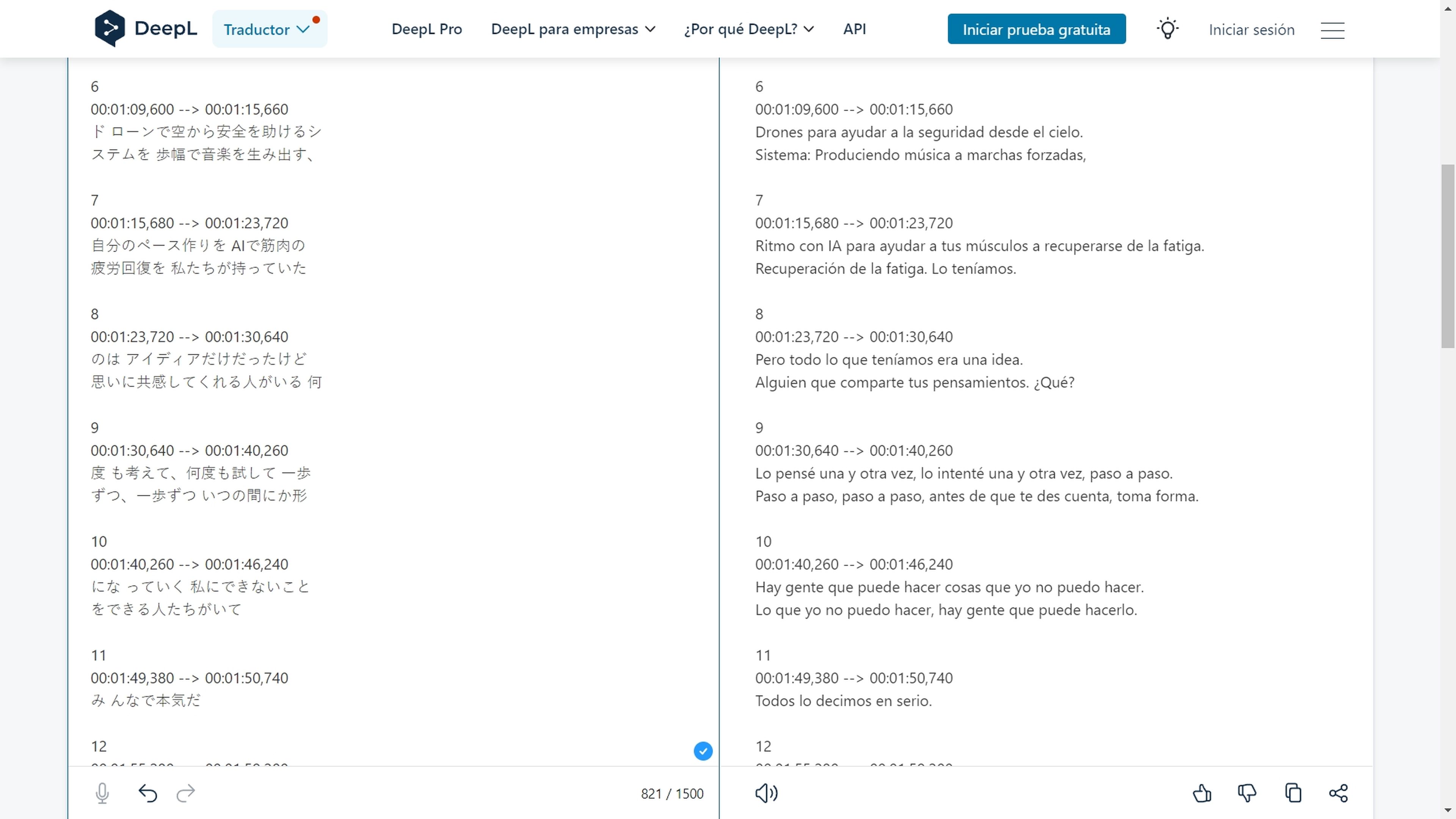 Traducción de subtítulos con DeepL