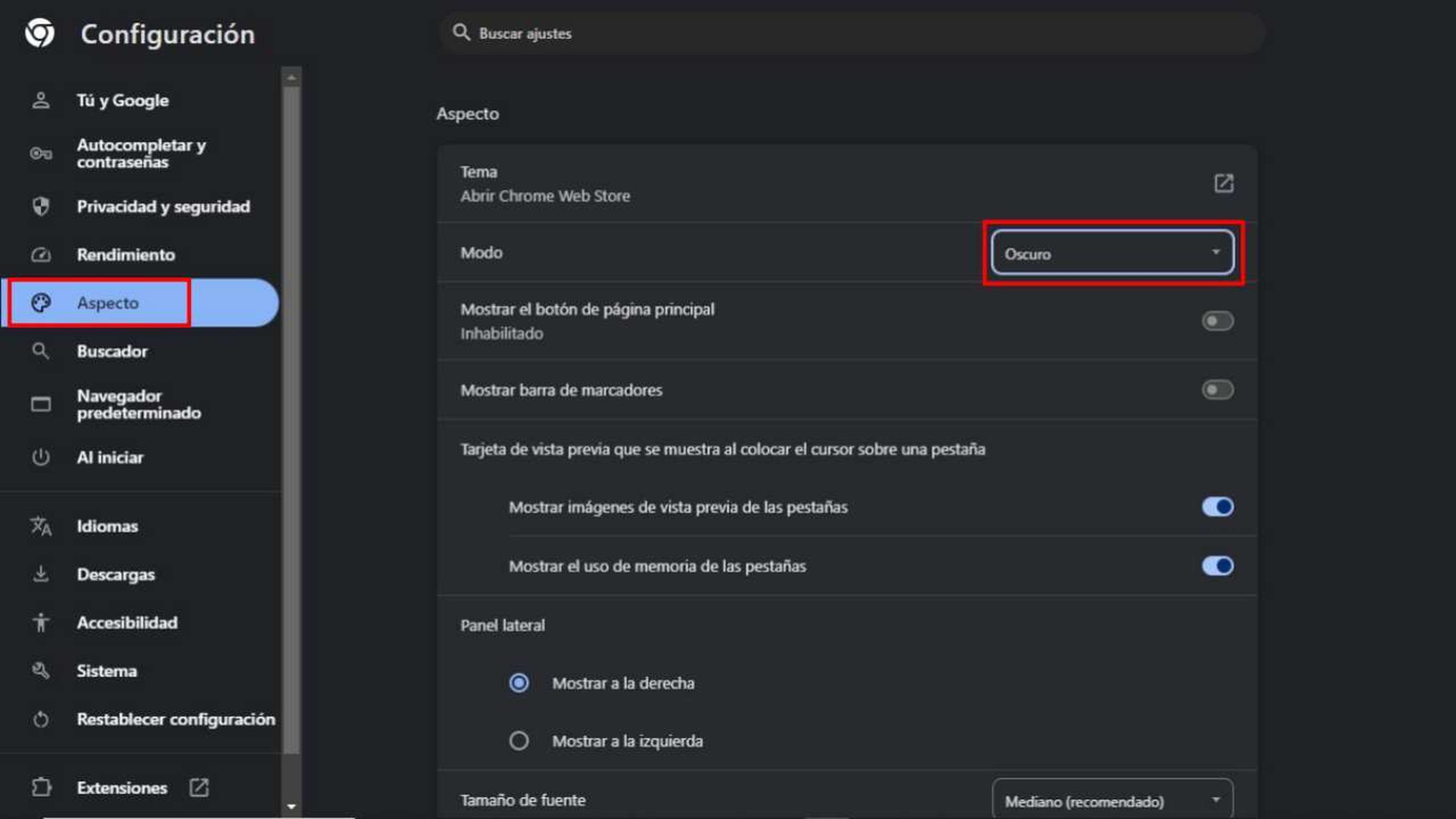 Activar modo oscuro en Google Chrome desde configuración