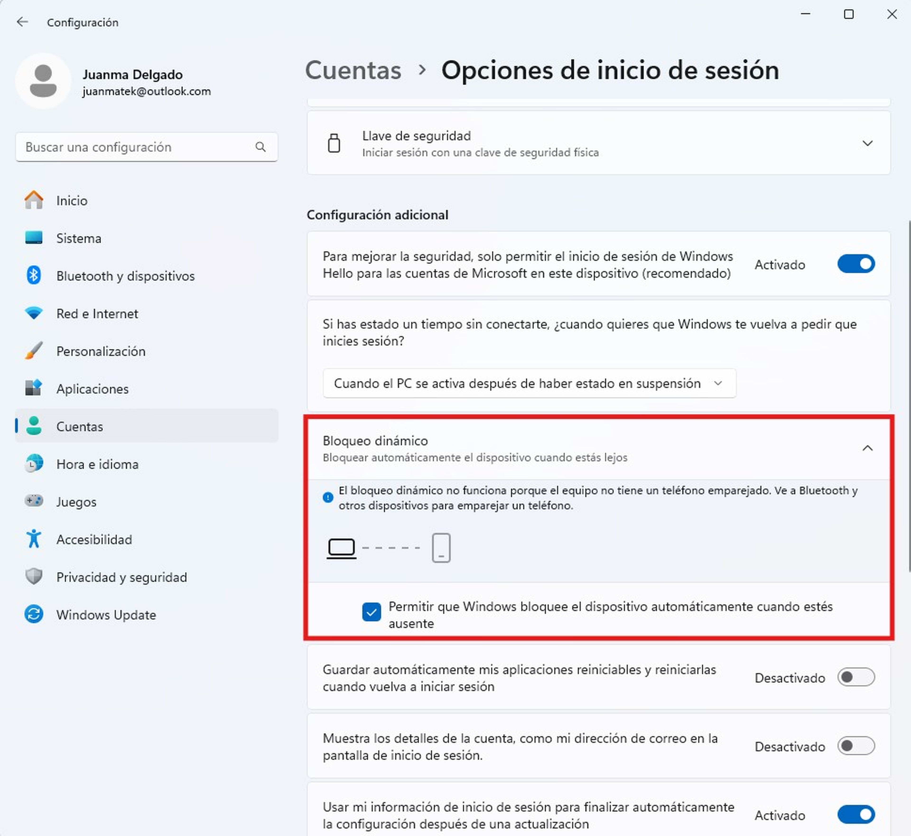 Bloquear la pantalla automáticamente cuando no estás cerca