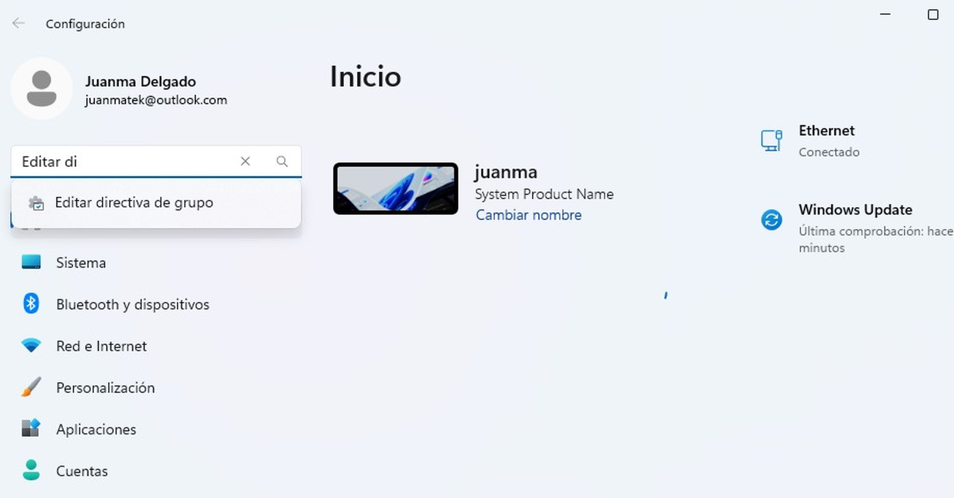 Desde Configuración