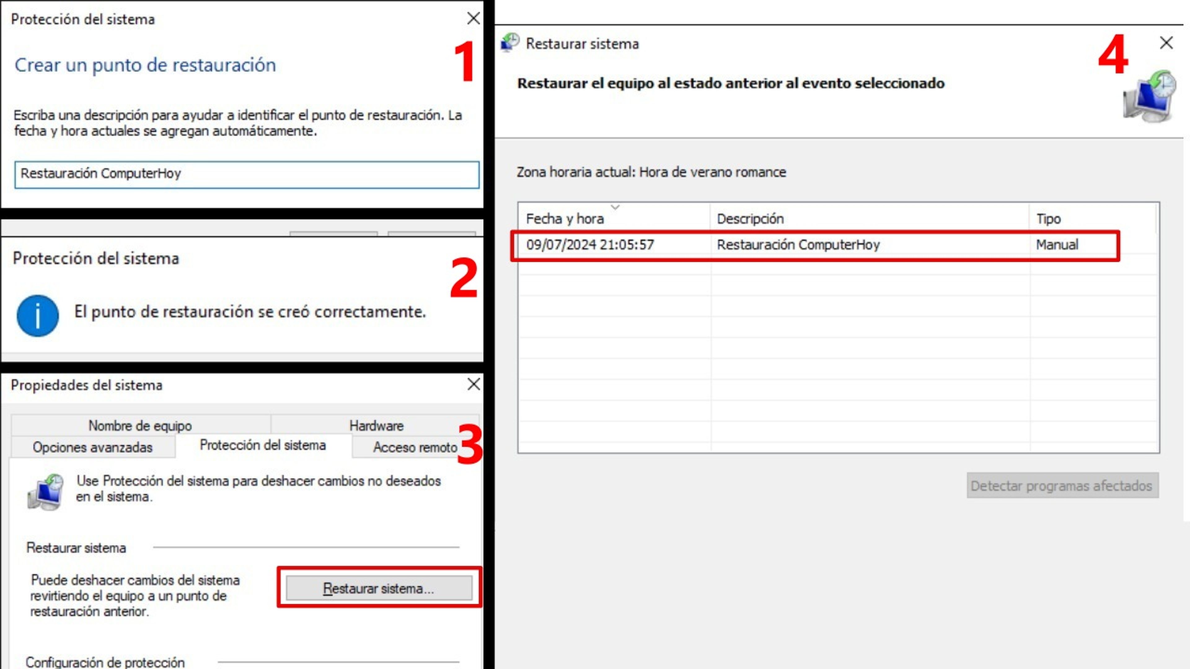 Crear punto de restauración para eliminar virus en Windows