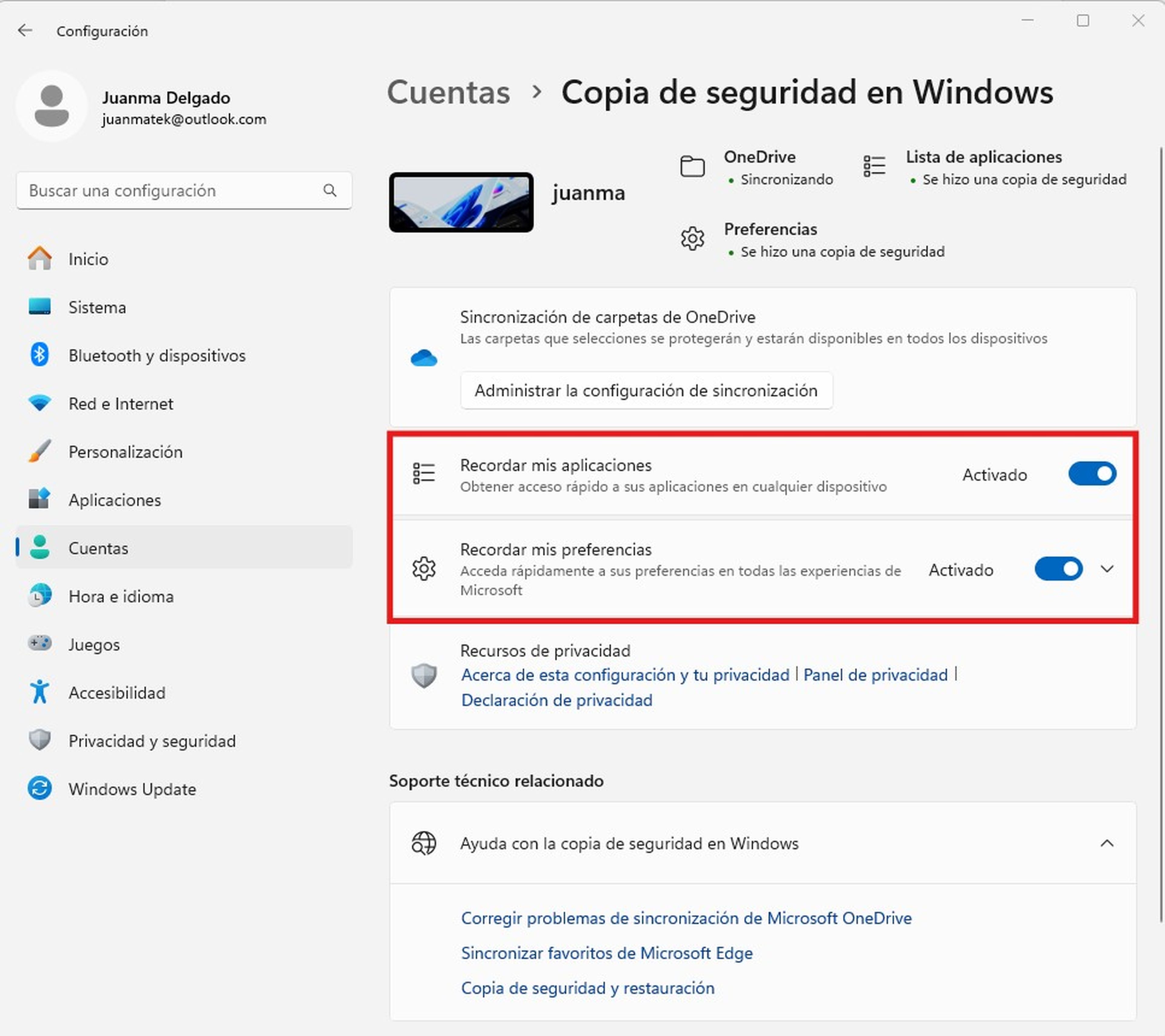 Desactiva la copia de seguridad de Windows