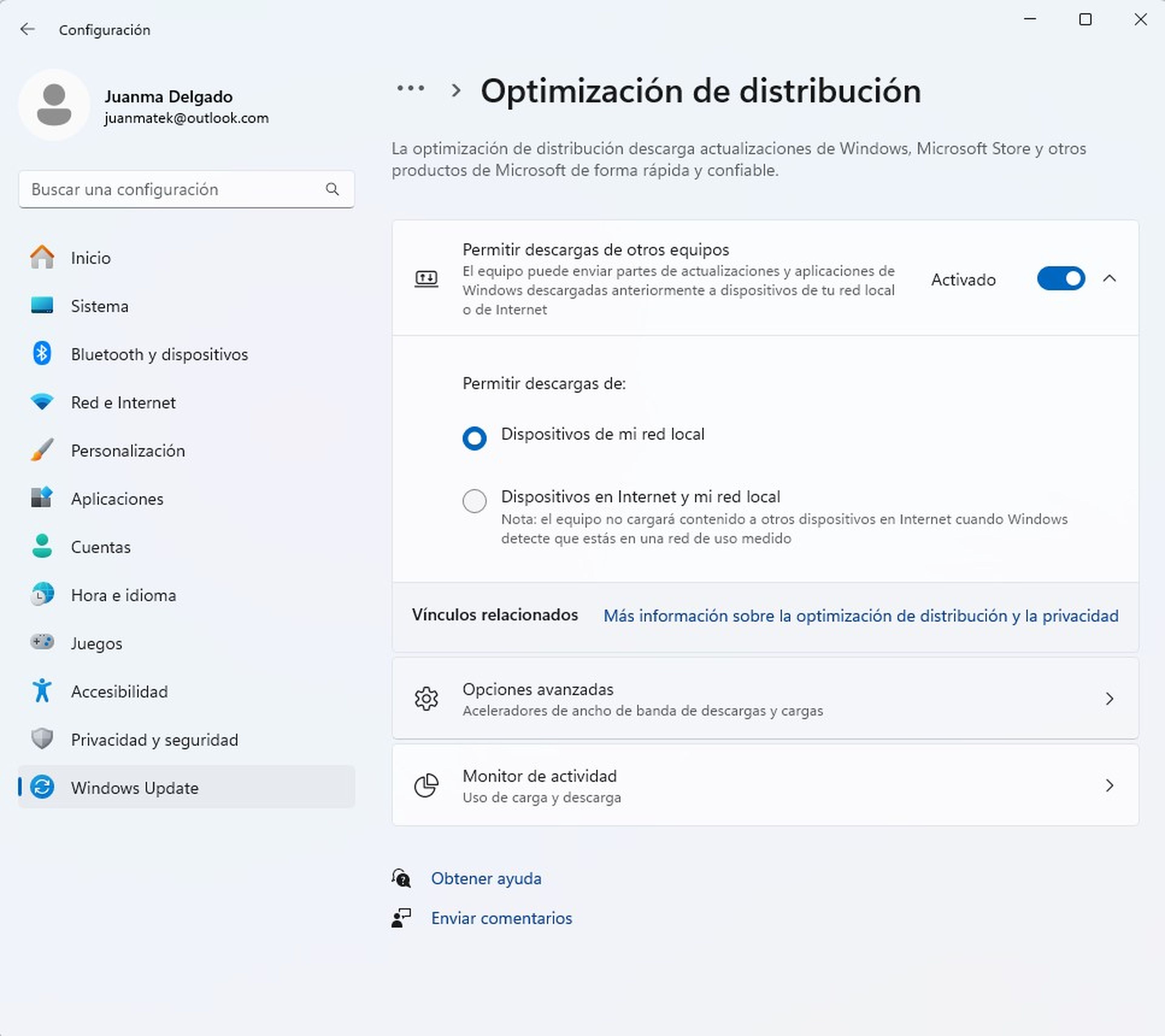 Desactivar el uso compartido de actualizaciones