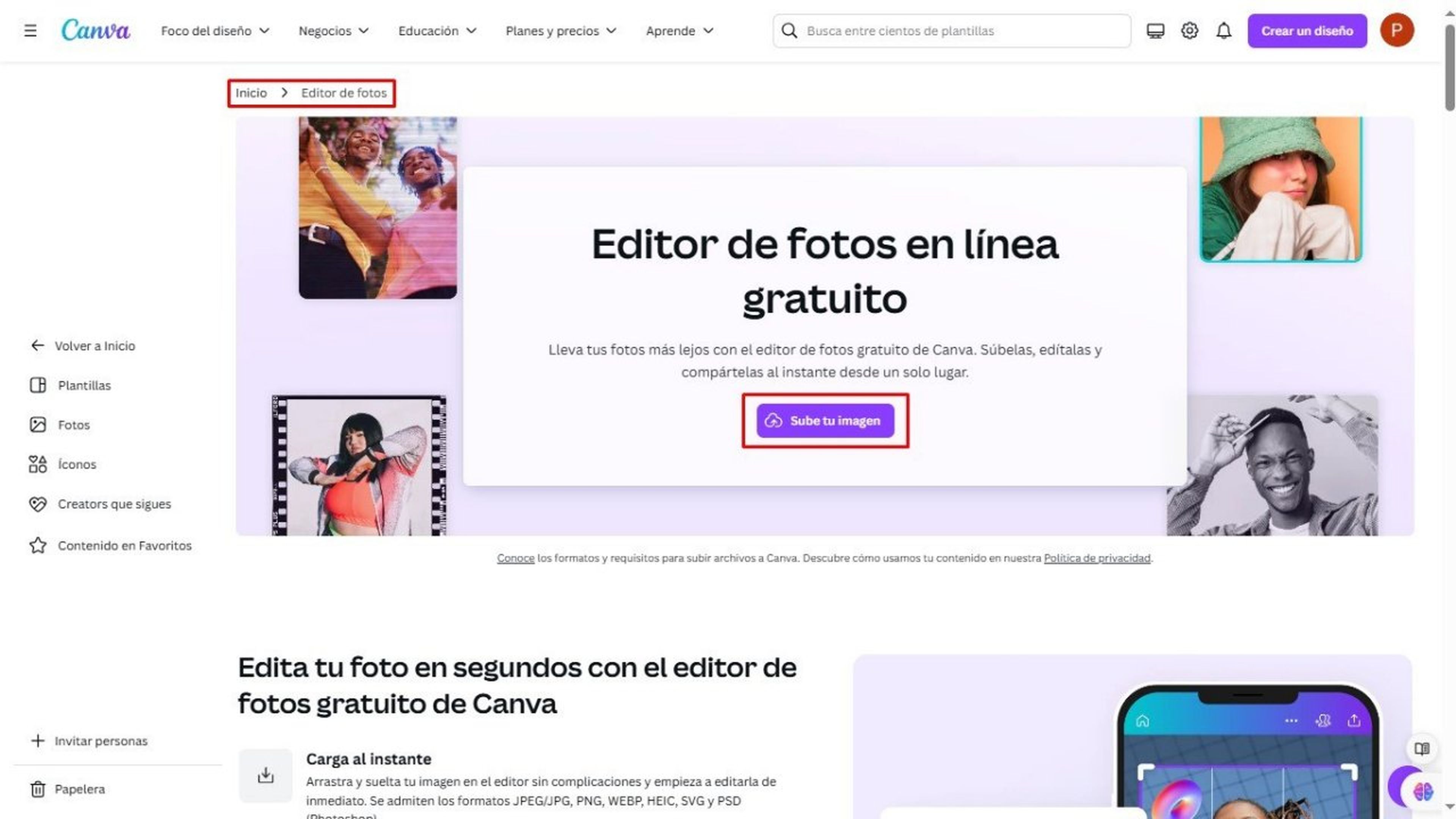 Editor de fotos de Canva