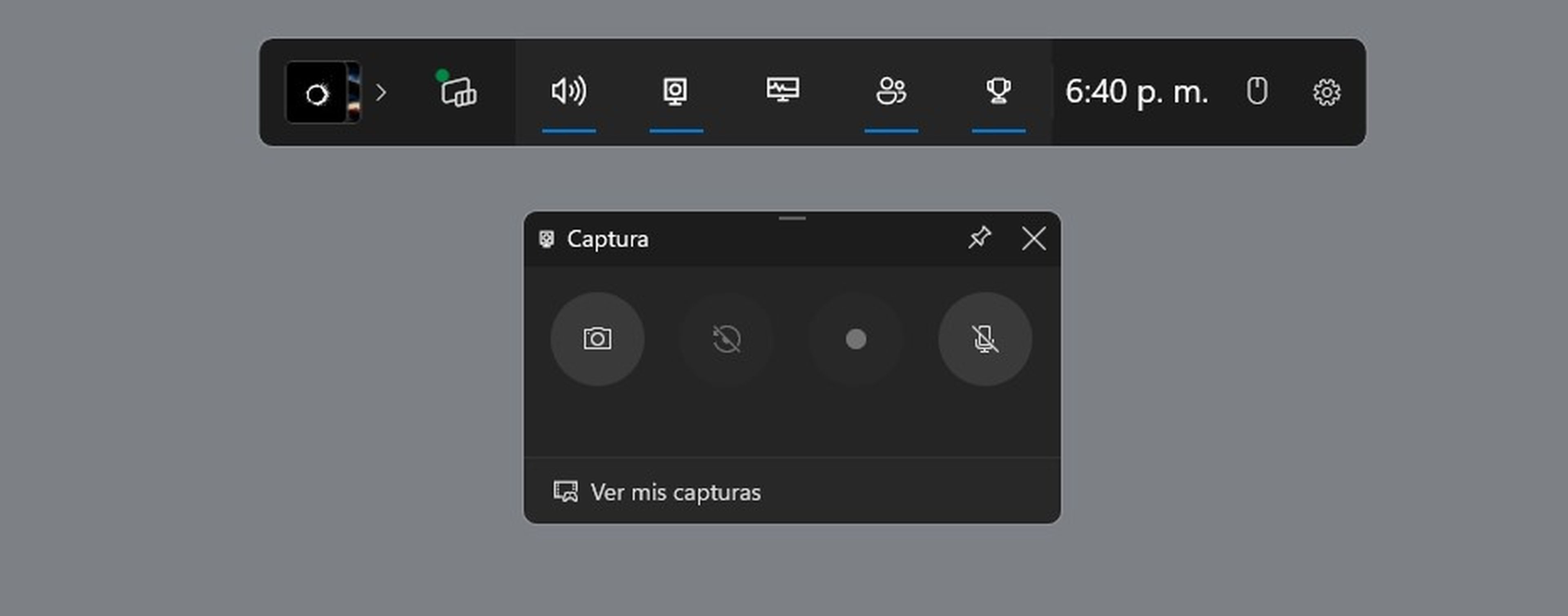 Graba o toma capturas de pantalla con la barra de juegos