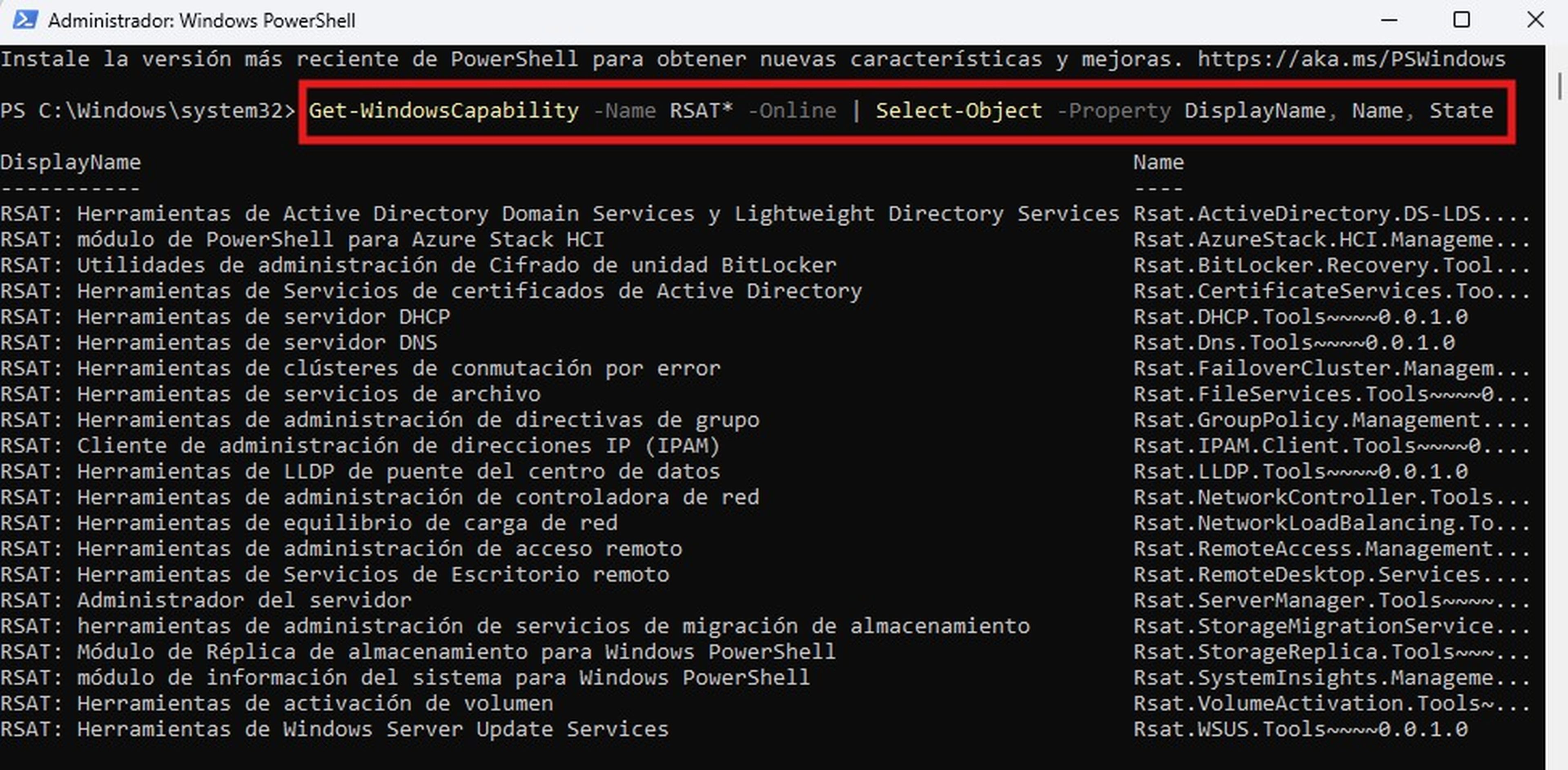 Instalar RSAT con PowerShell