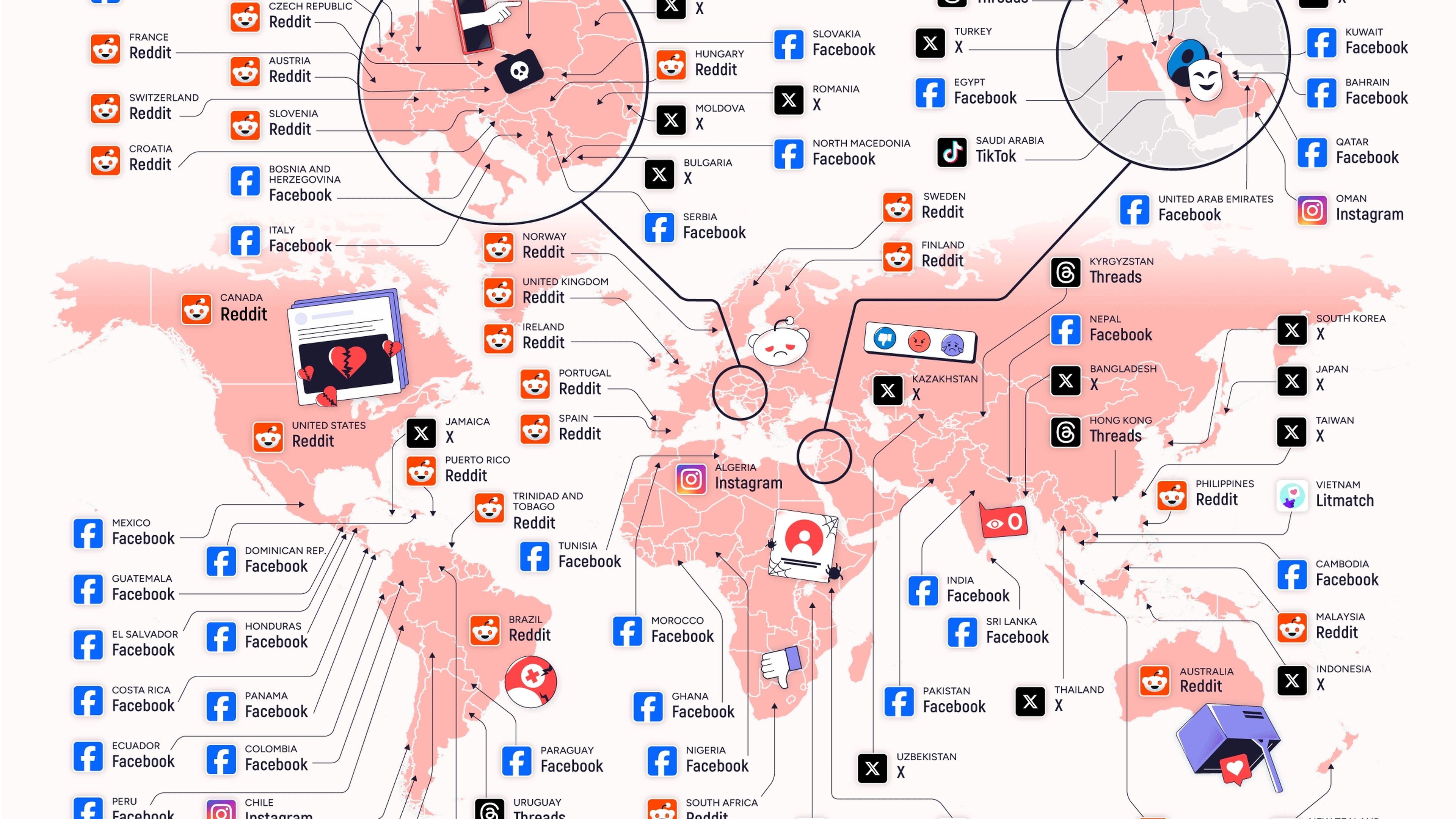 El mapa que muestra las apps más amadas y odiadas en cada país