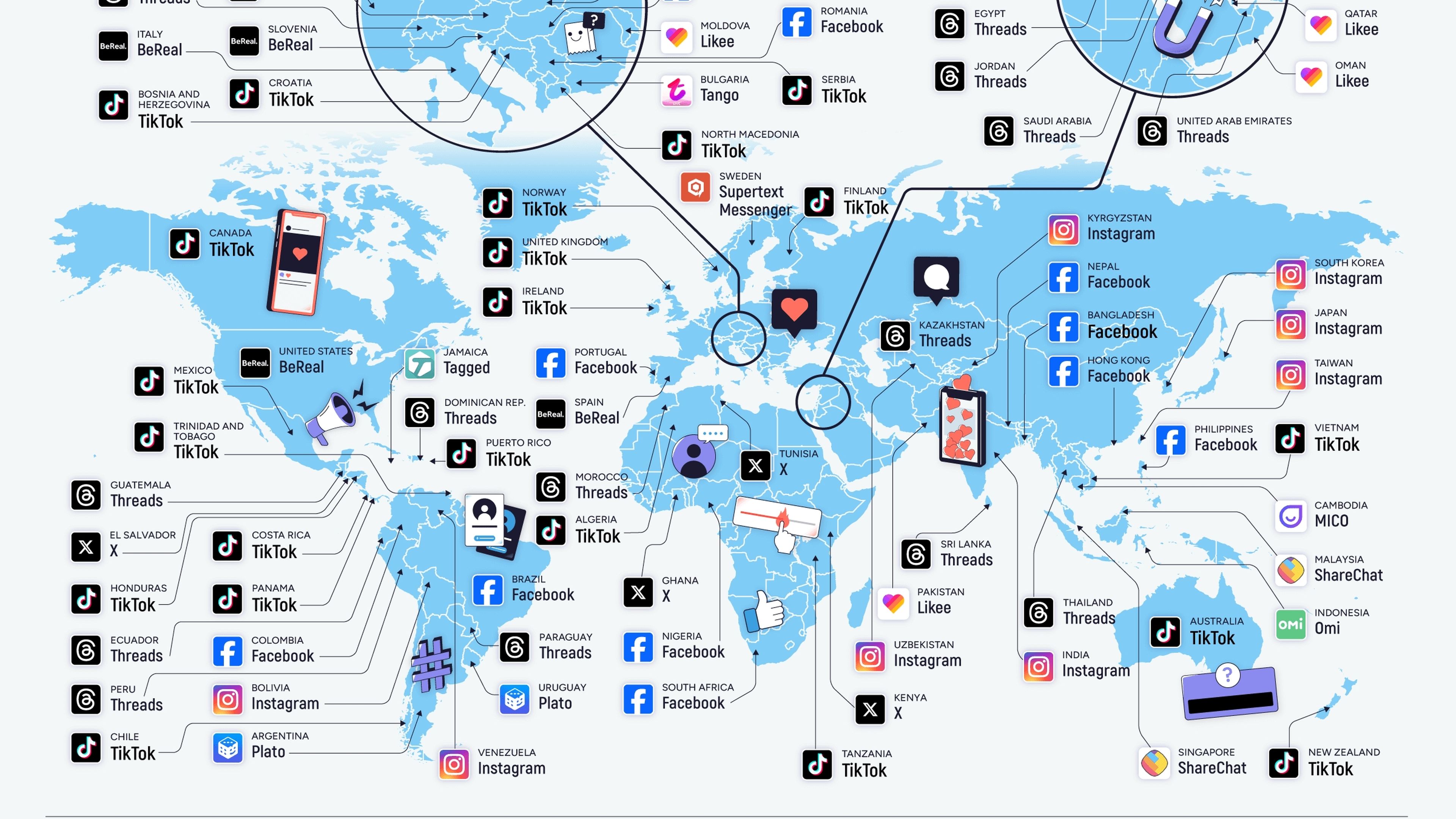 El mapa que muestra las apps más amadas y odiadas en cada país