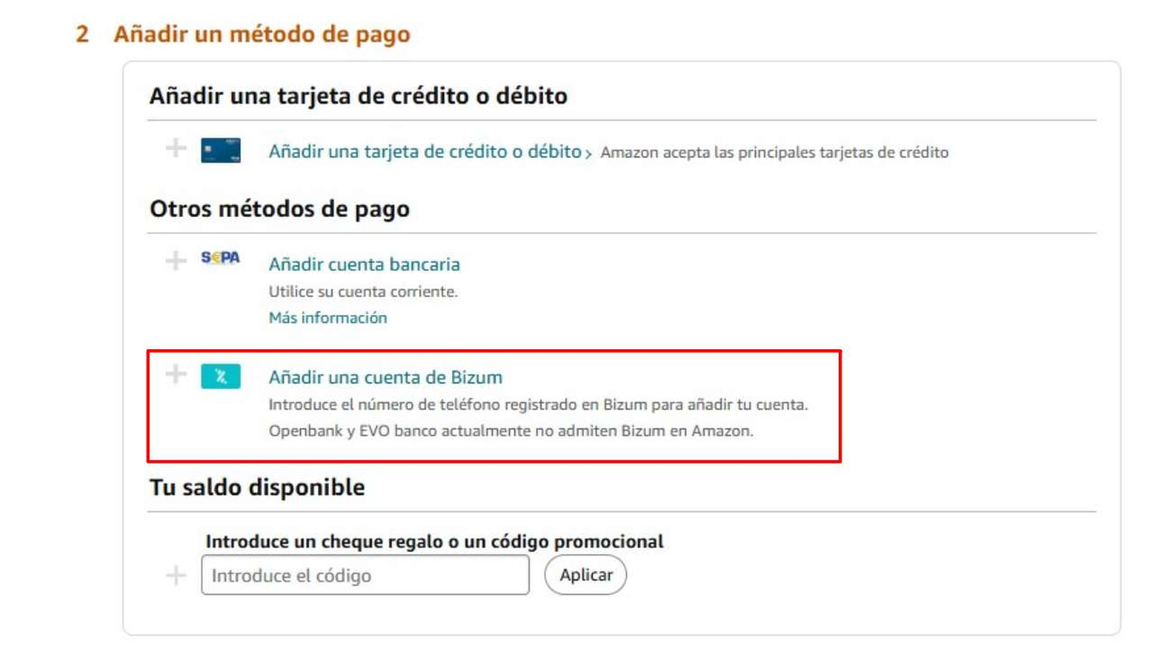 Método de Pago Bizum en Amazon