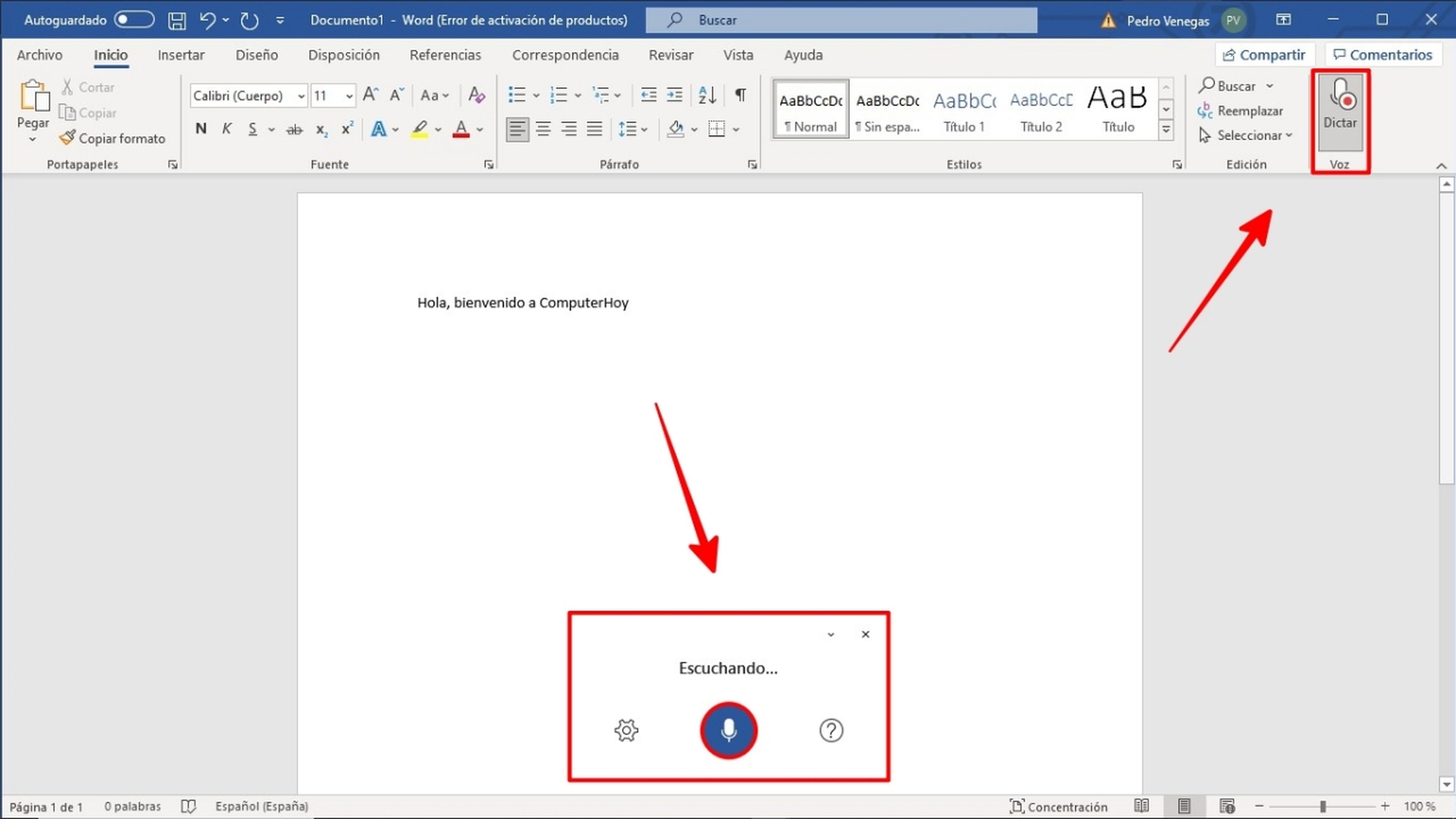 Usar el Dictado de Voz en Word