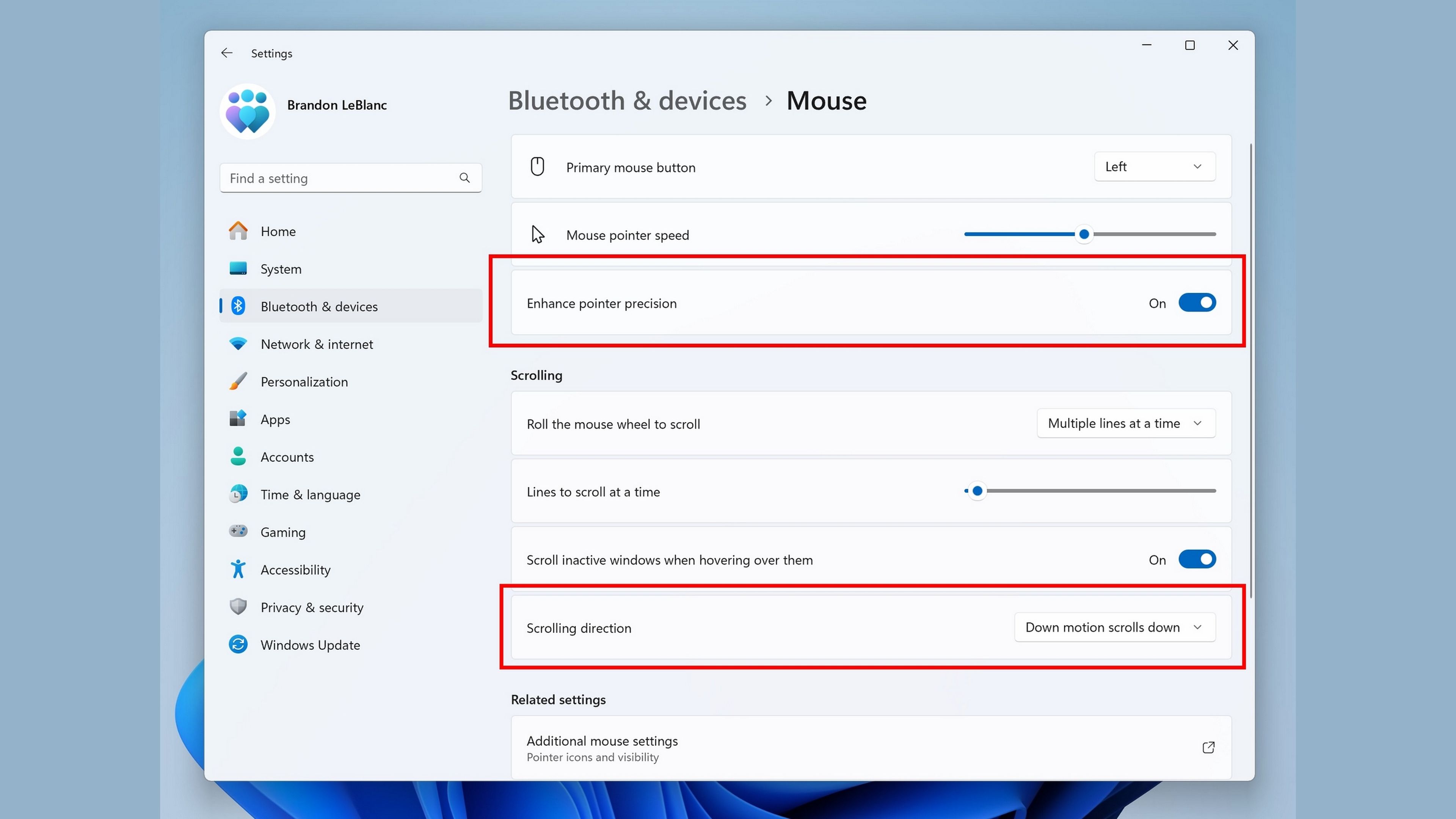 Windows 11 configuración rueda del ratón