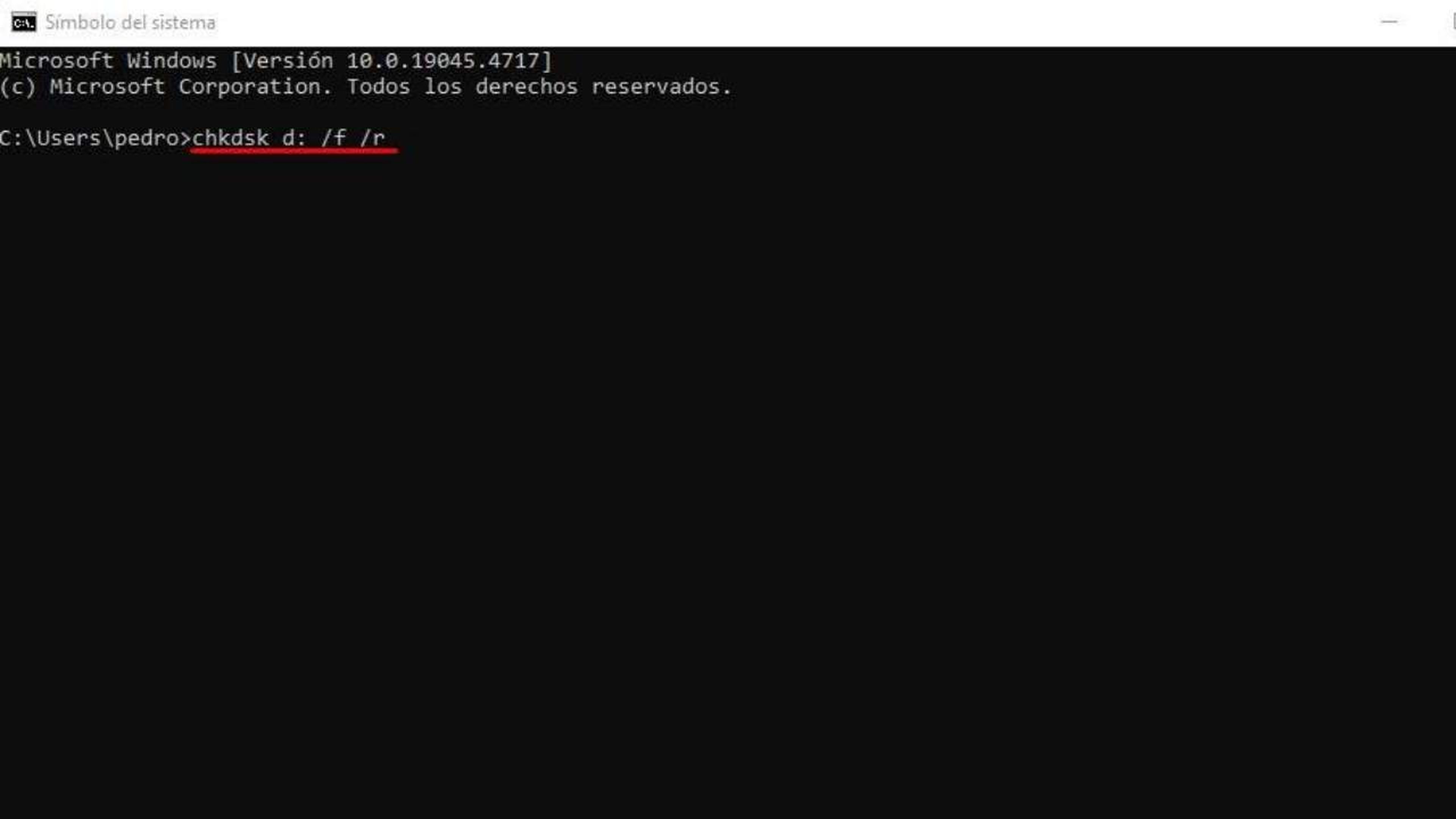 CHKDSK comando de Símbolo del Sistema de Windows
