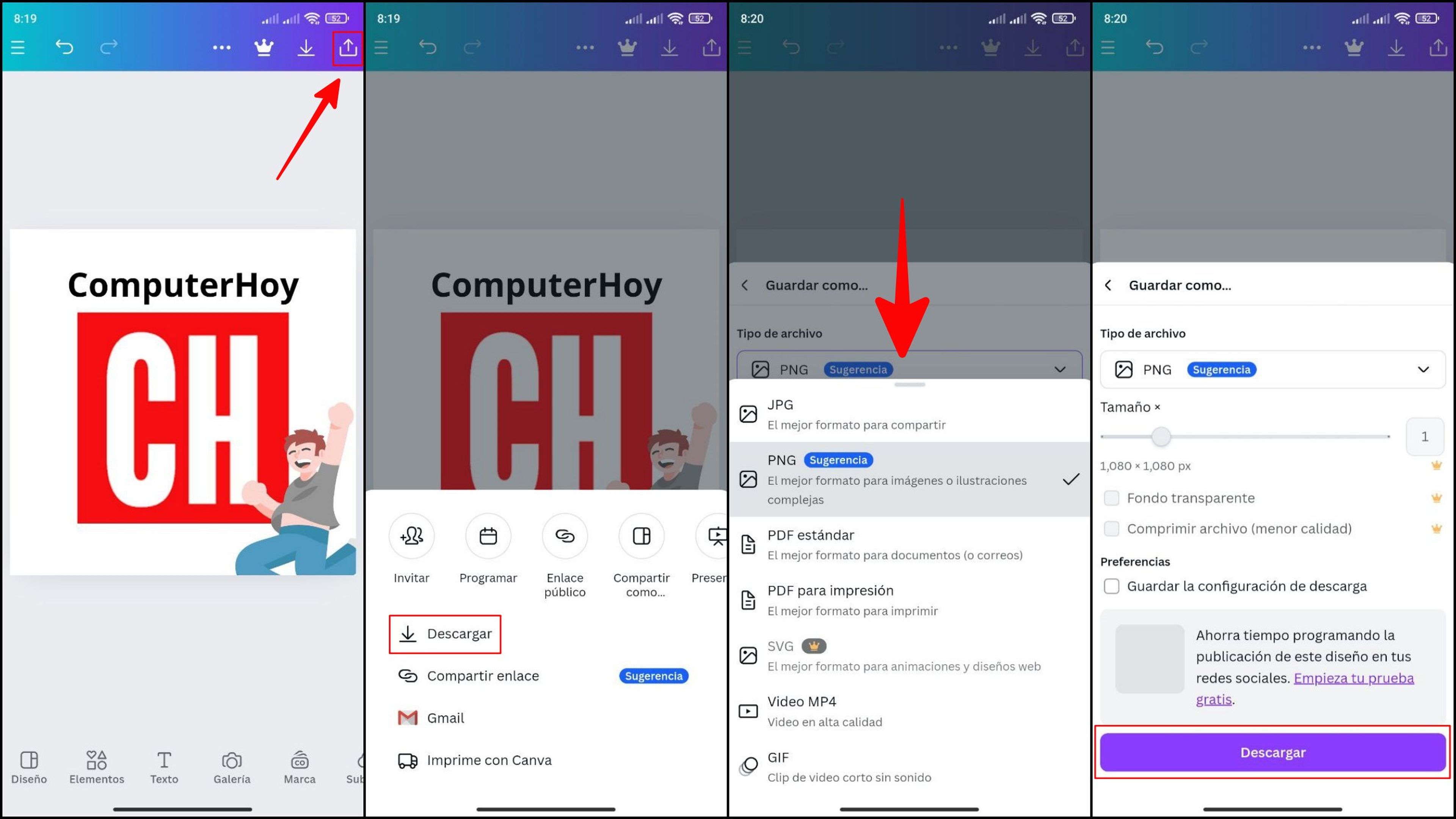 Descargar diseños de Canva Mobile