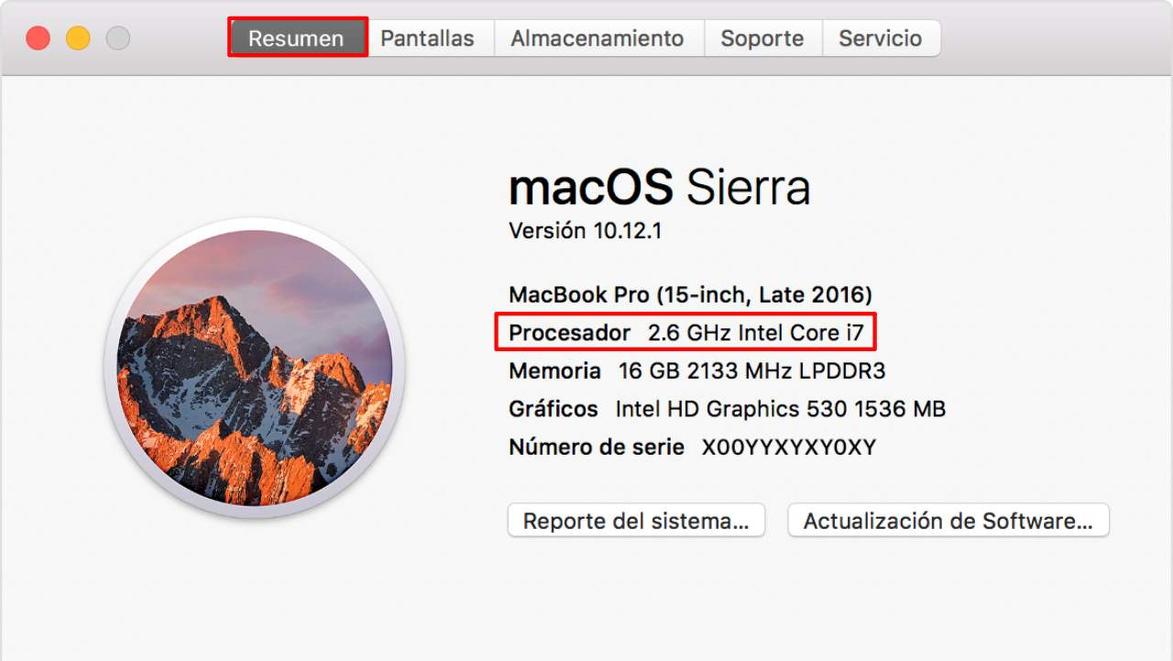 Especificaciones en Mac