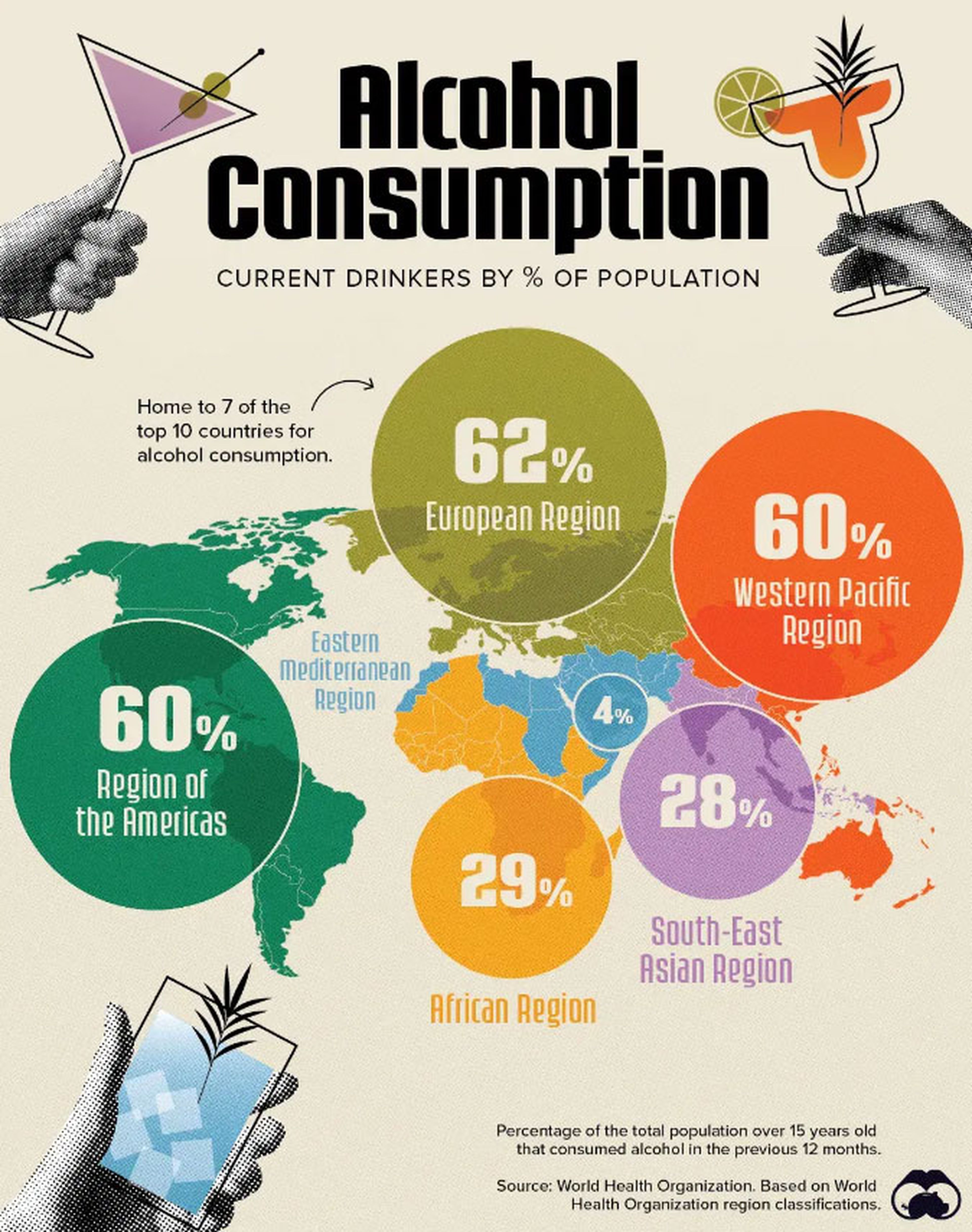 Este mapa global del alcohol muestra cuánto se bebe según los distintos países