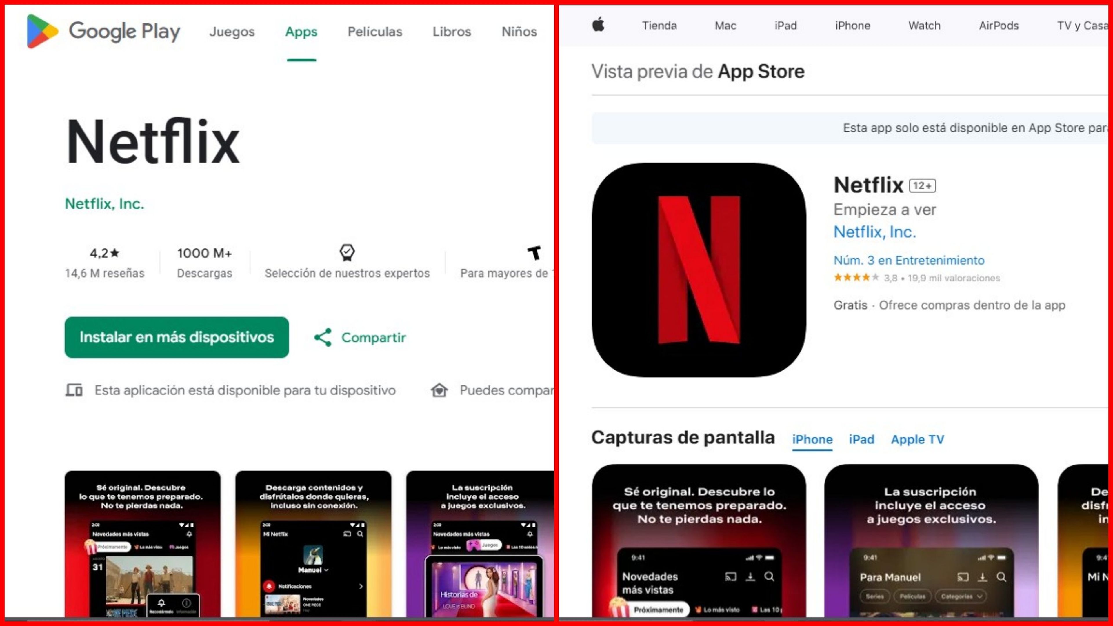 Netflix en Play Store y App Store