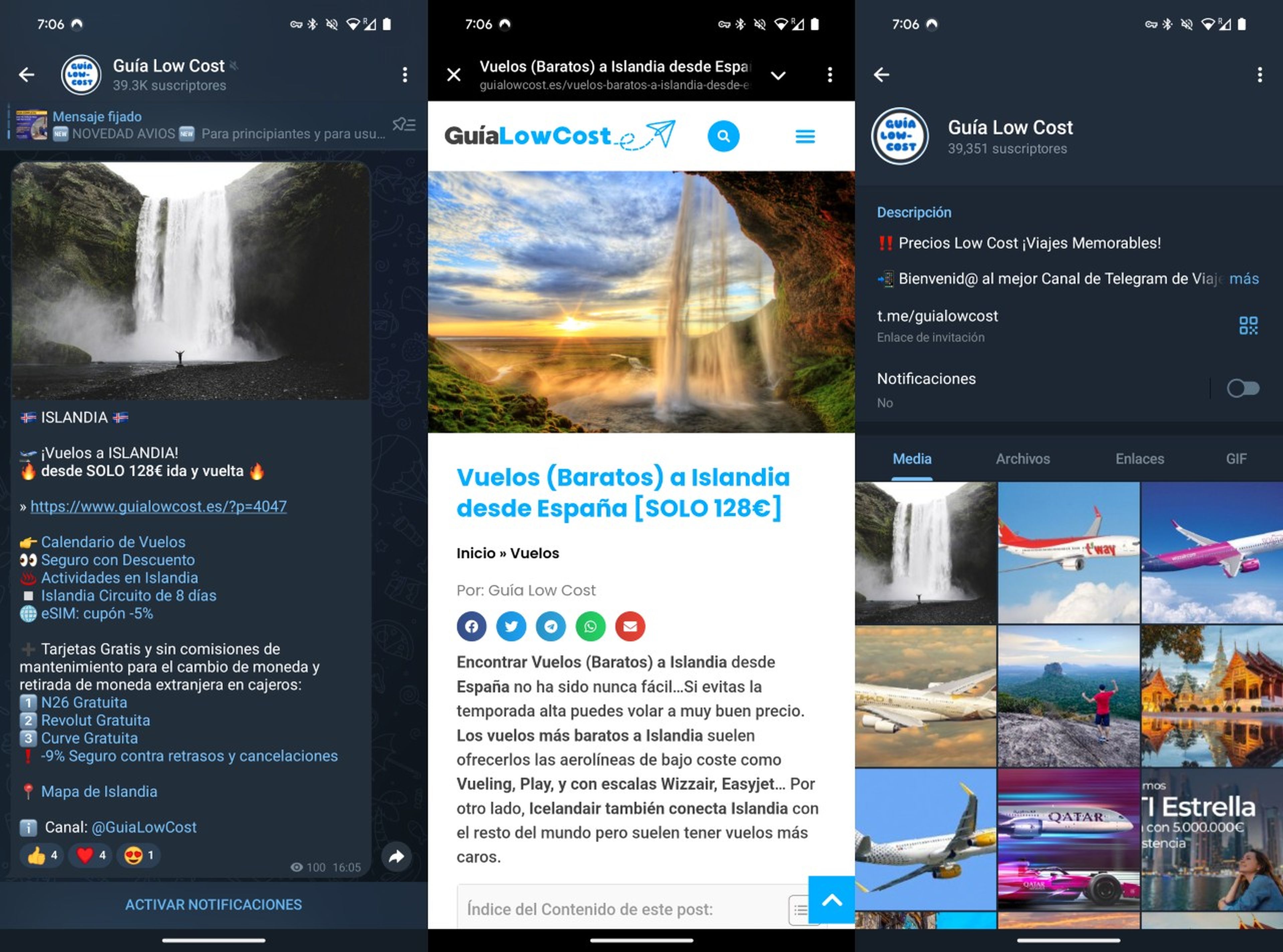 Ofertas de viajes en Telegram