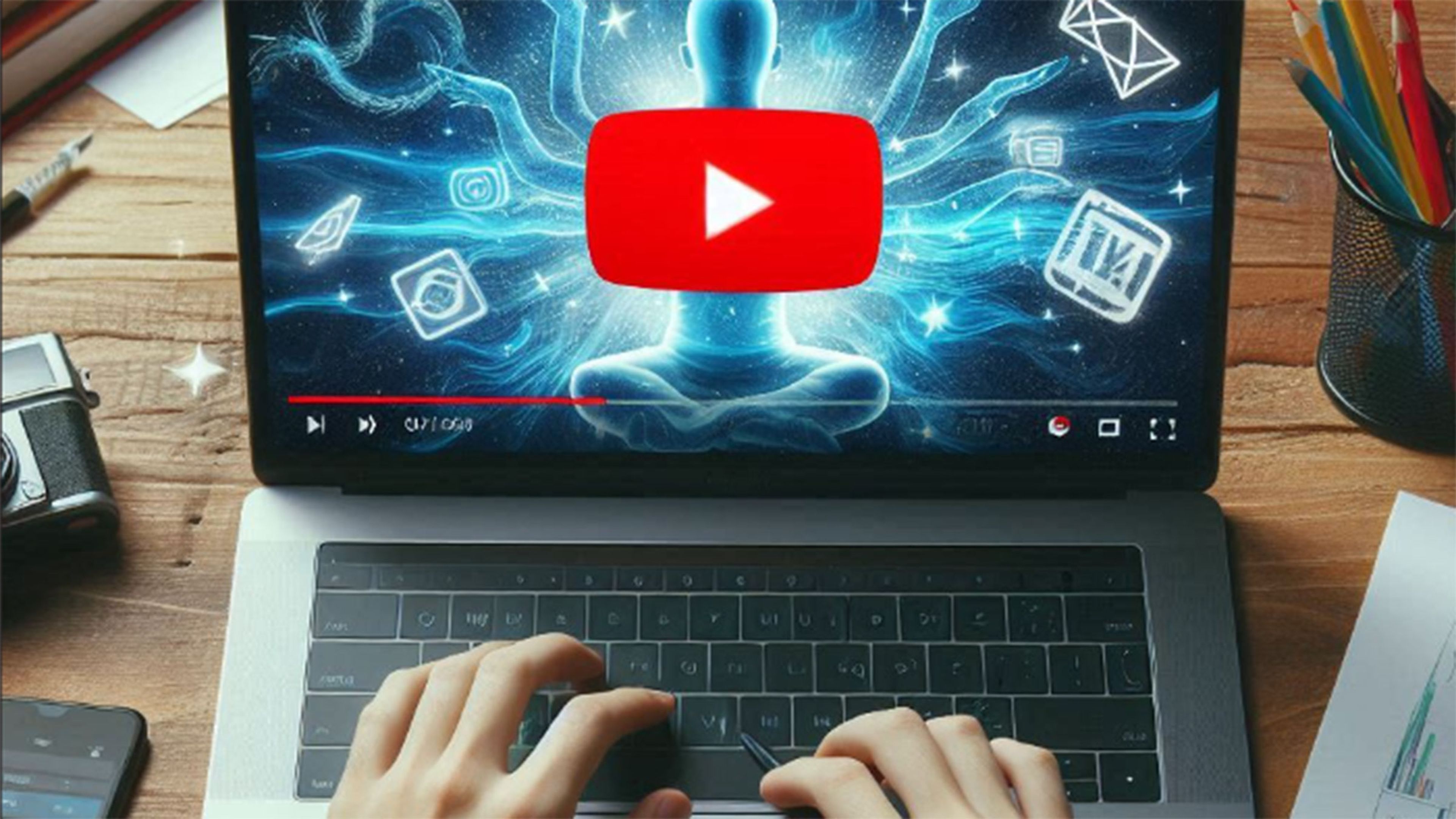 Un ordenador portátil con un logo de YouTube 