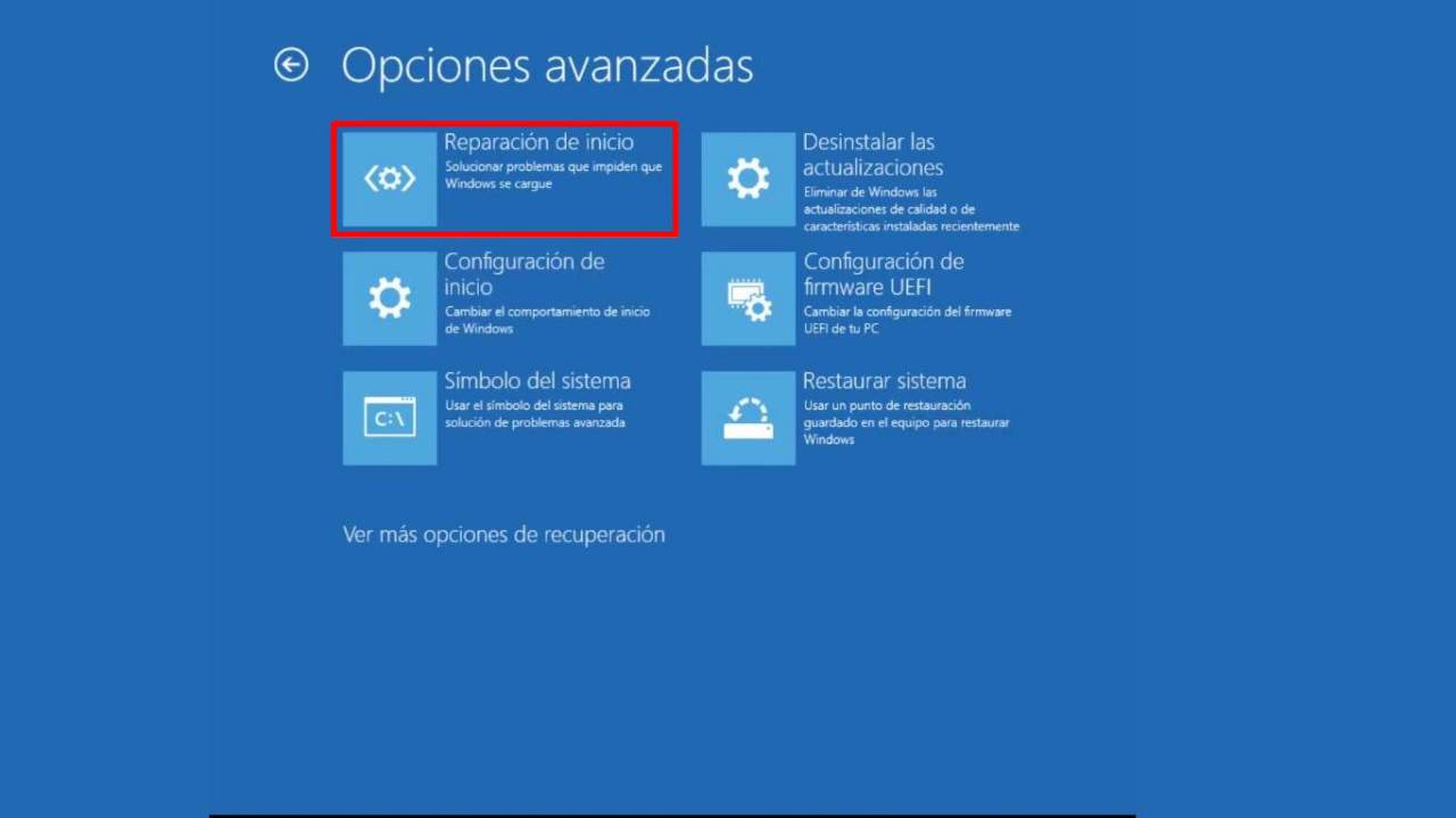Recuperación de Inicio en Windows