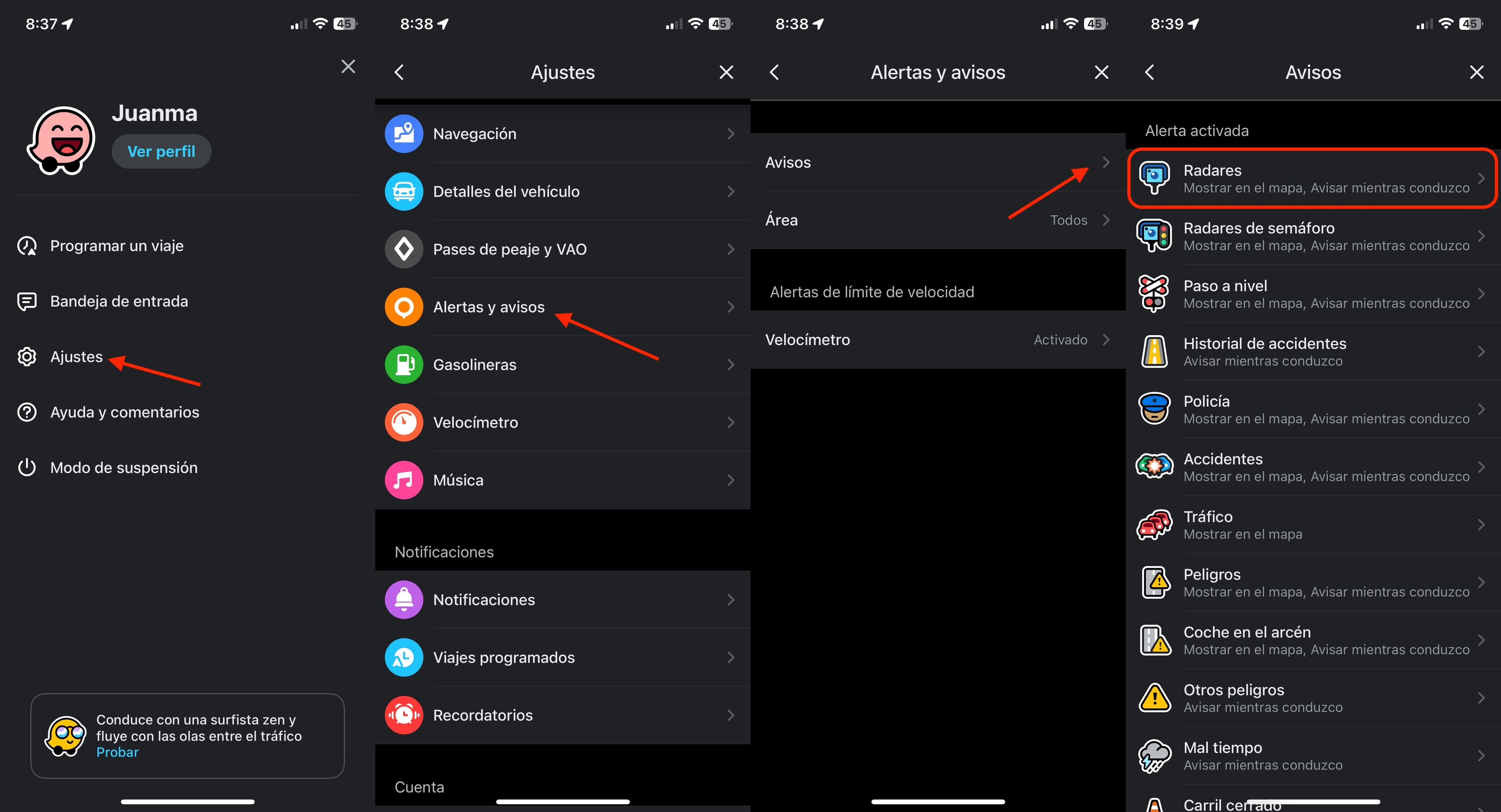 La solución está en activar los avisos de radares en la configuración de Waze
