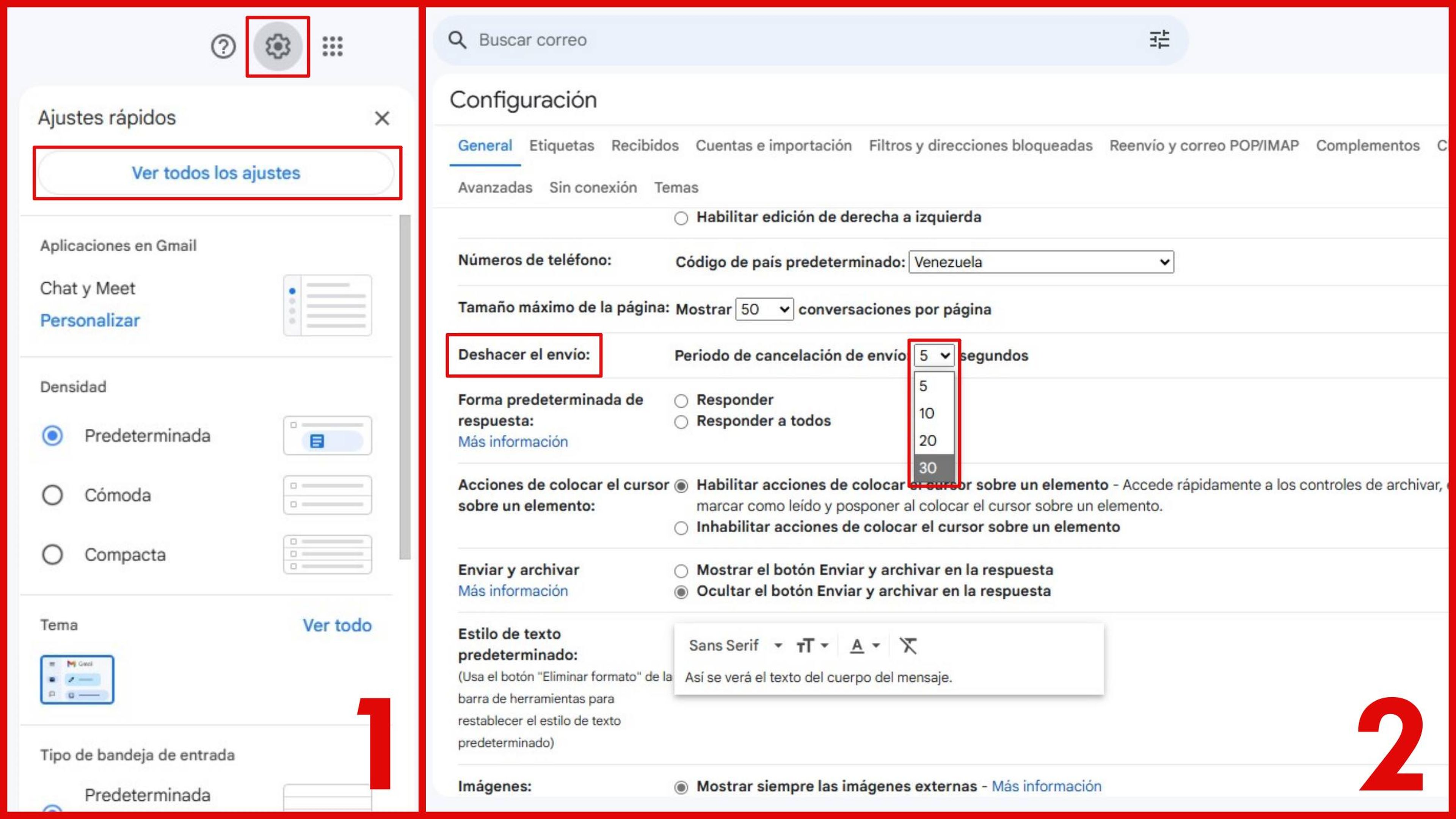 Undo Send Settings in Gmail