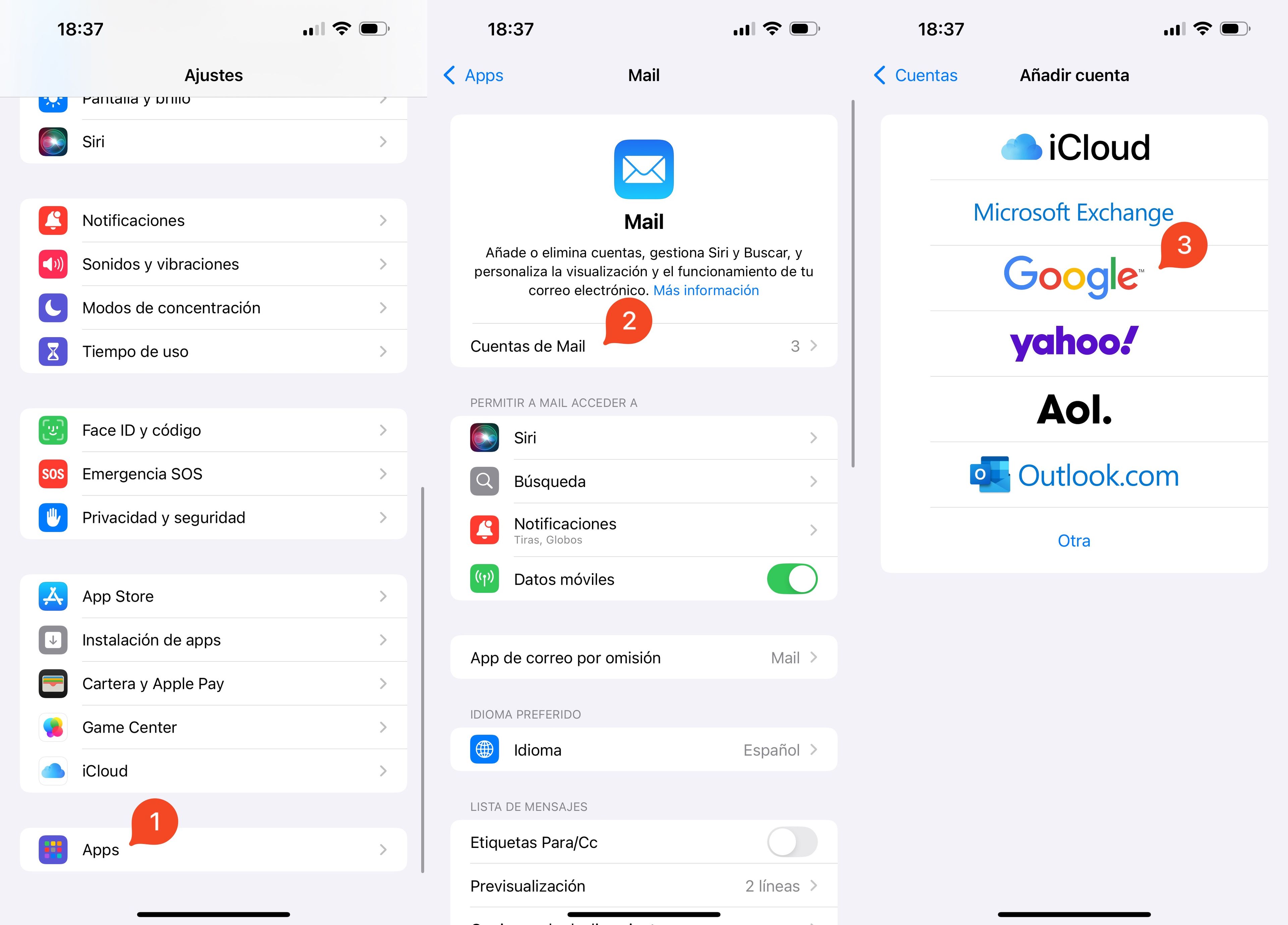 Añadir cuenta de Gmail en iOS