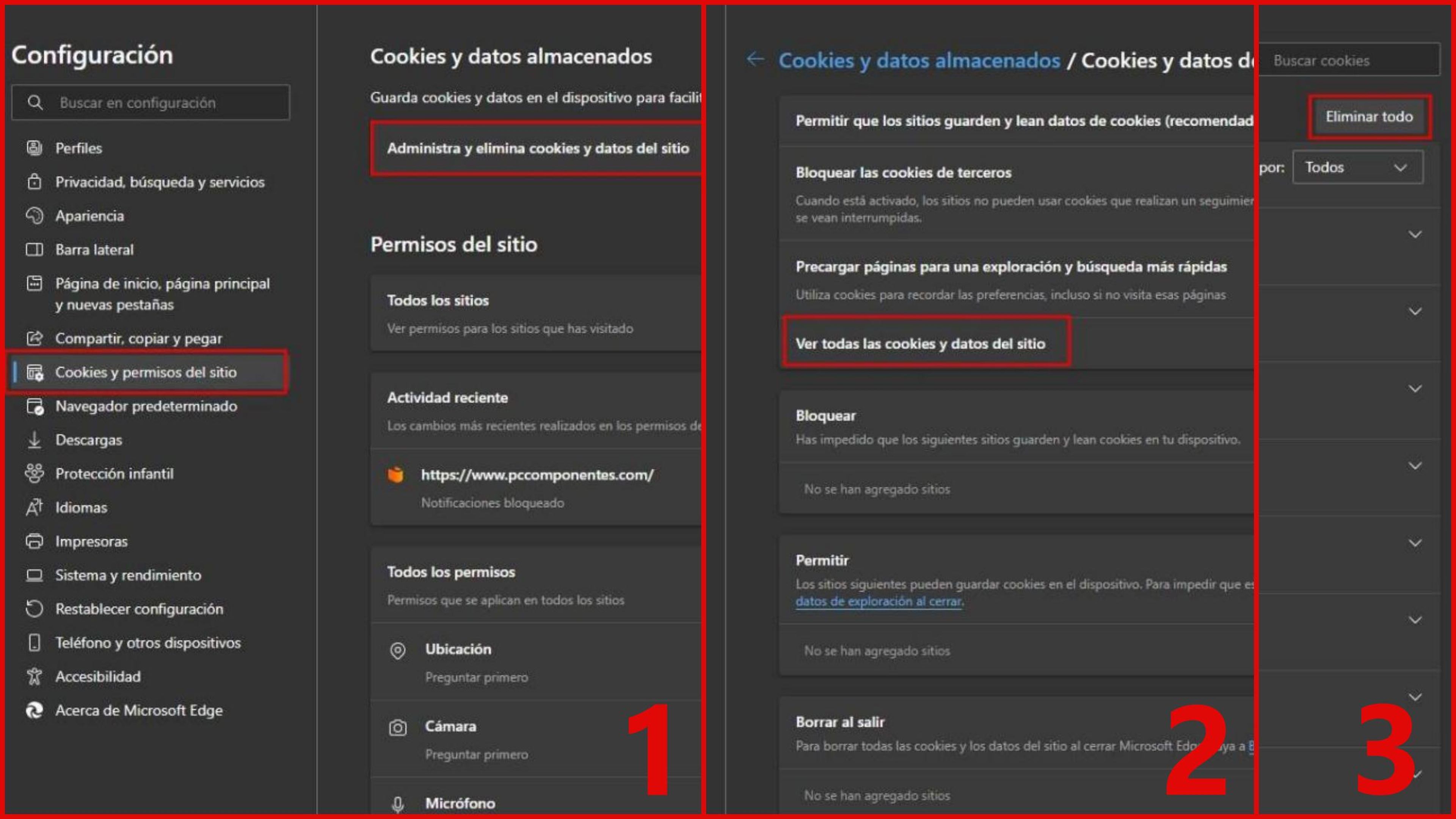 Borrar cookies en Microsoft Edge