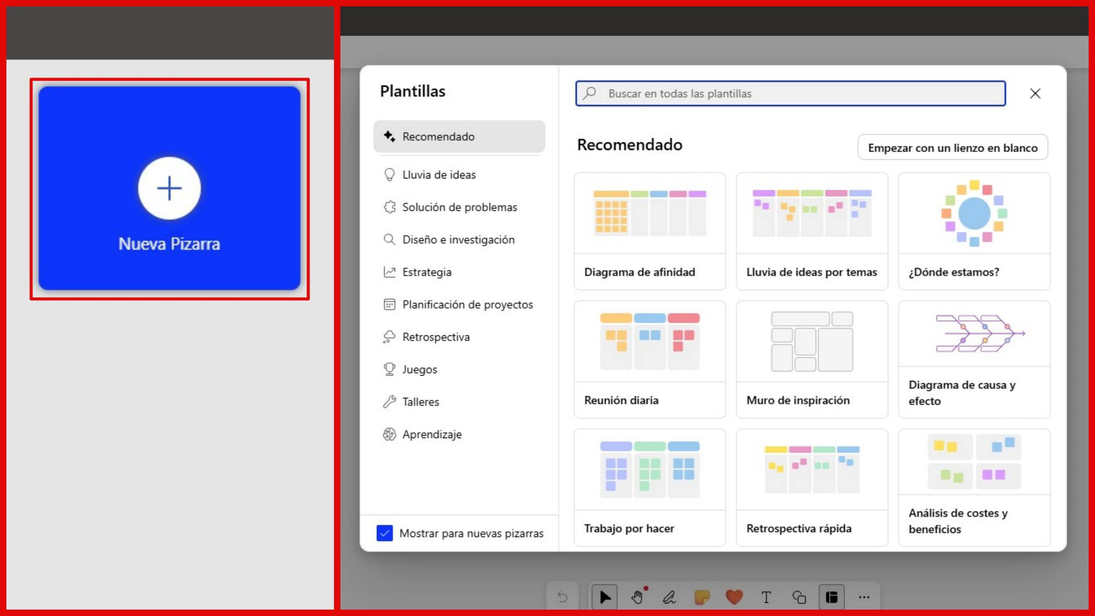 Crear pizarra en Microsoft Whiteboard