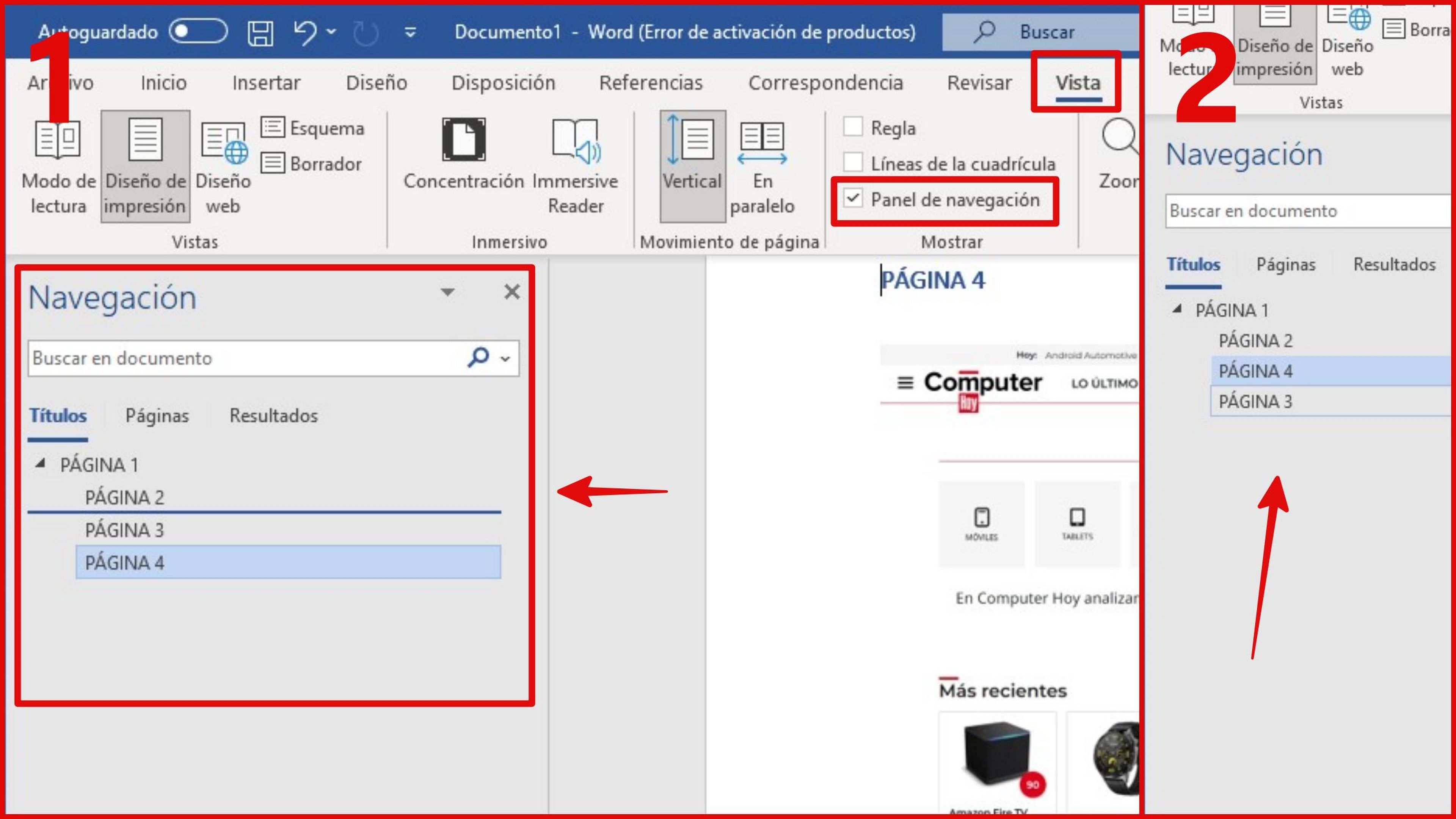 Pages in Word navigation panel