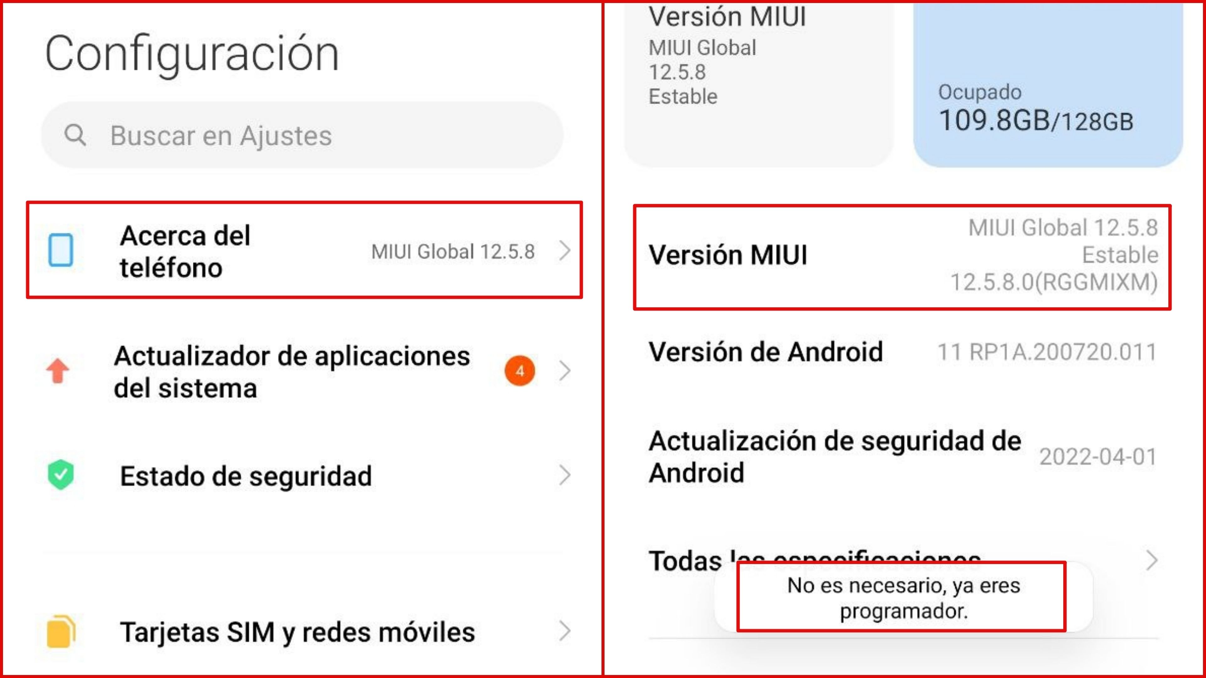 Información de versión en Xiaomi