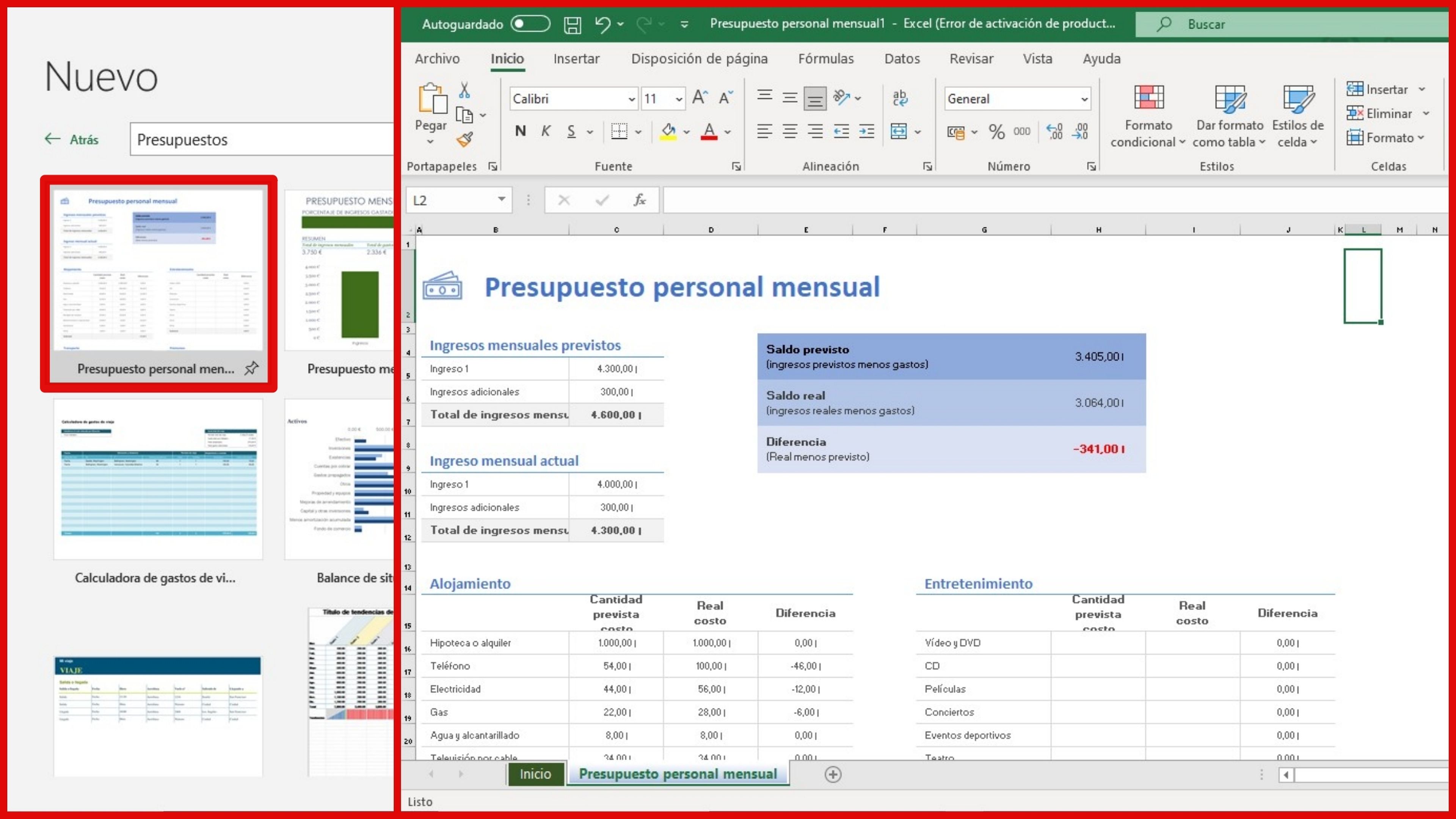 Presupuesto Personal Mensual de Excel