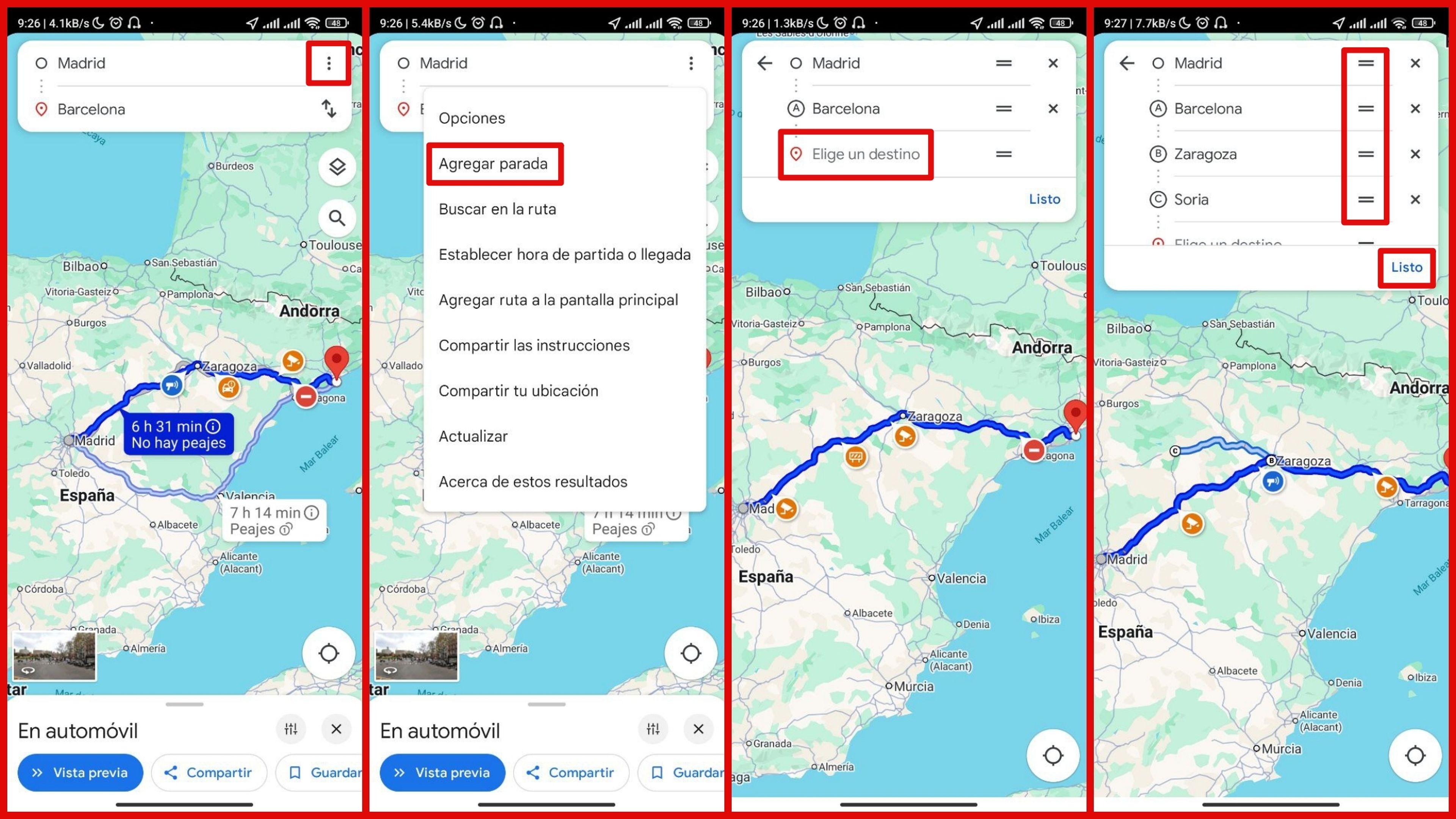 Paradas de rutas en Google Maps