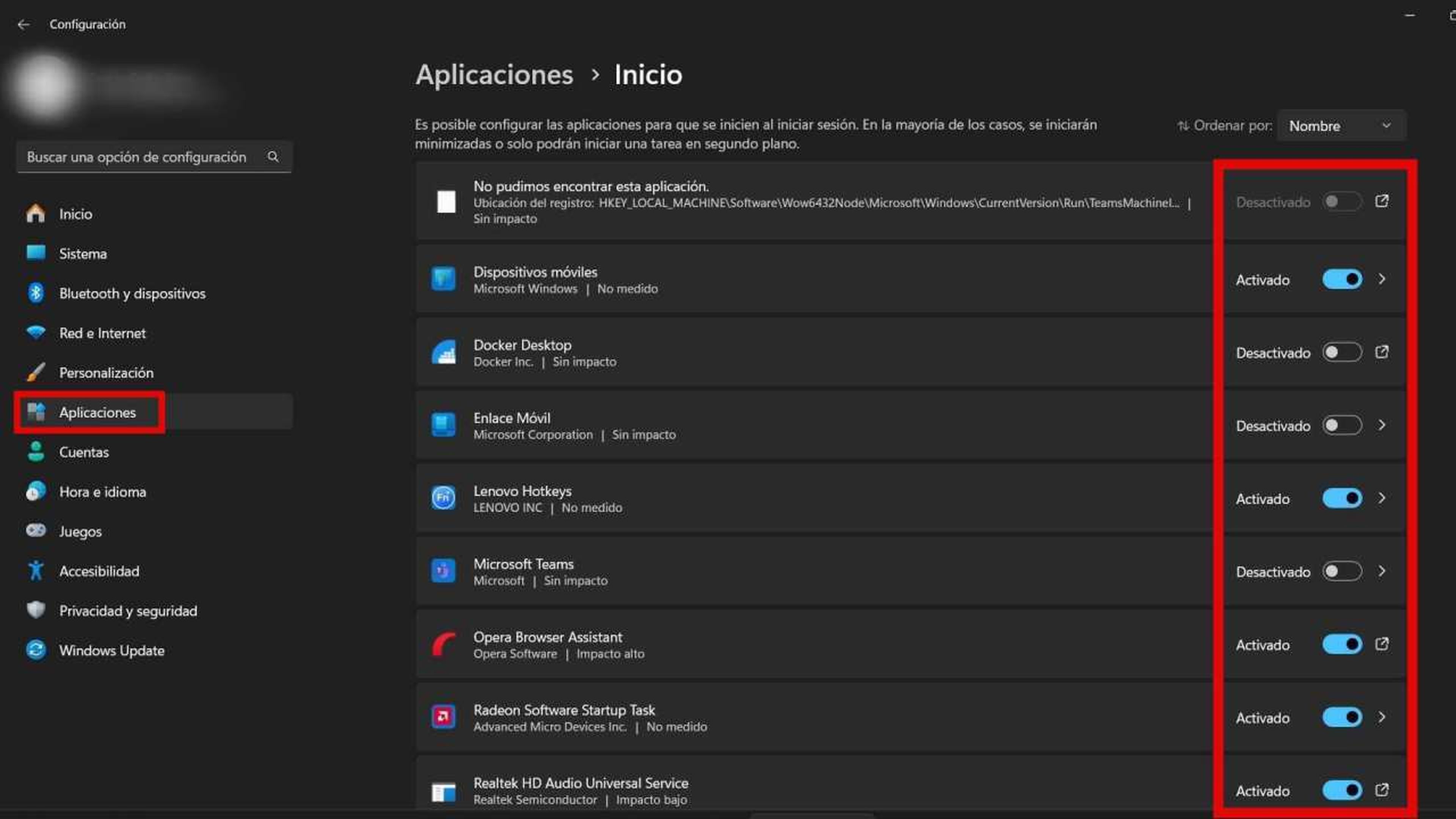 Apps de Inicio en Windows 11