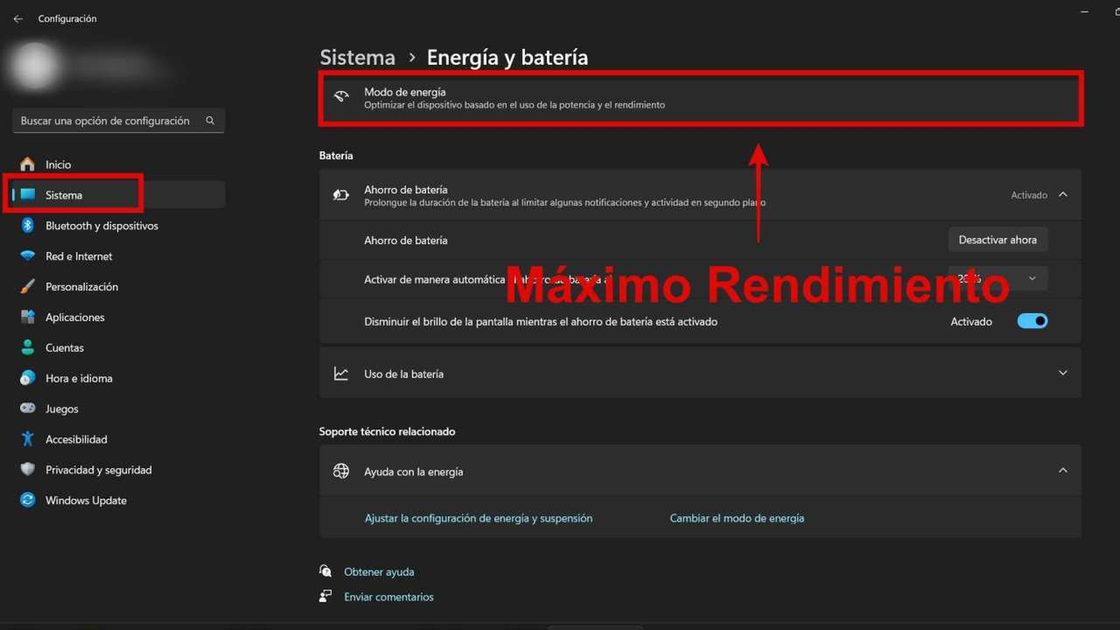 Modo máximo rendimiento