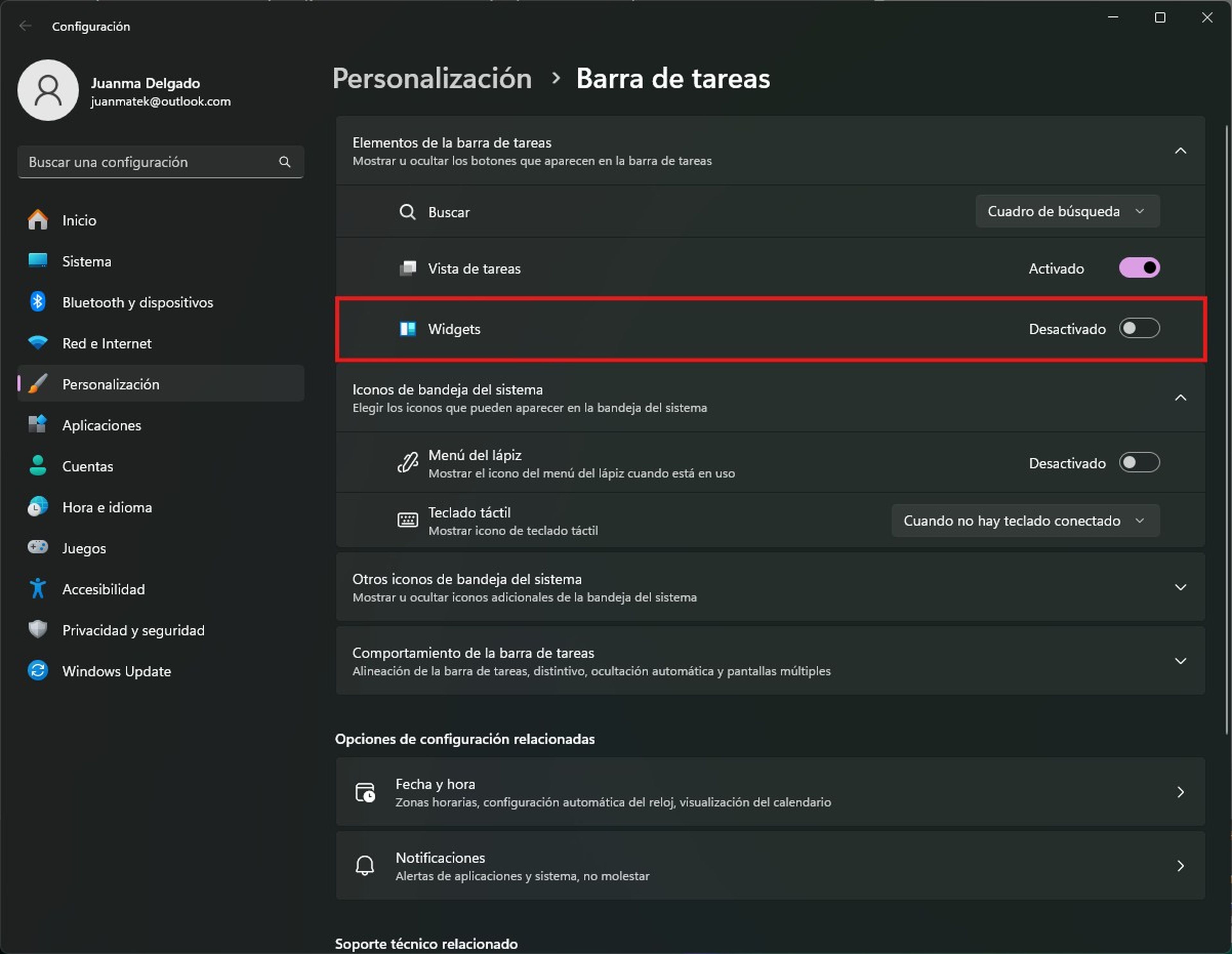 Resucita tu PC antiguo: 6 cambios para que Windows 11 funcione como un cohete (incluso sin hardware nuevo) 21 Desactiva los widgets de la barra de tareas