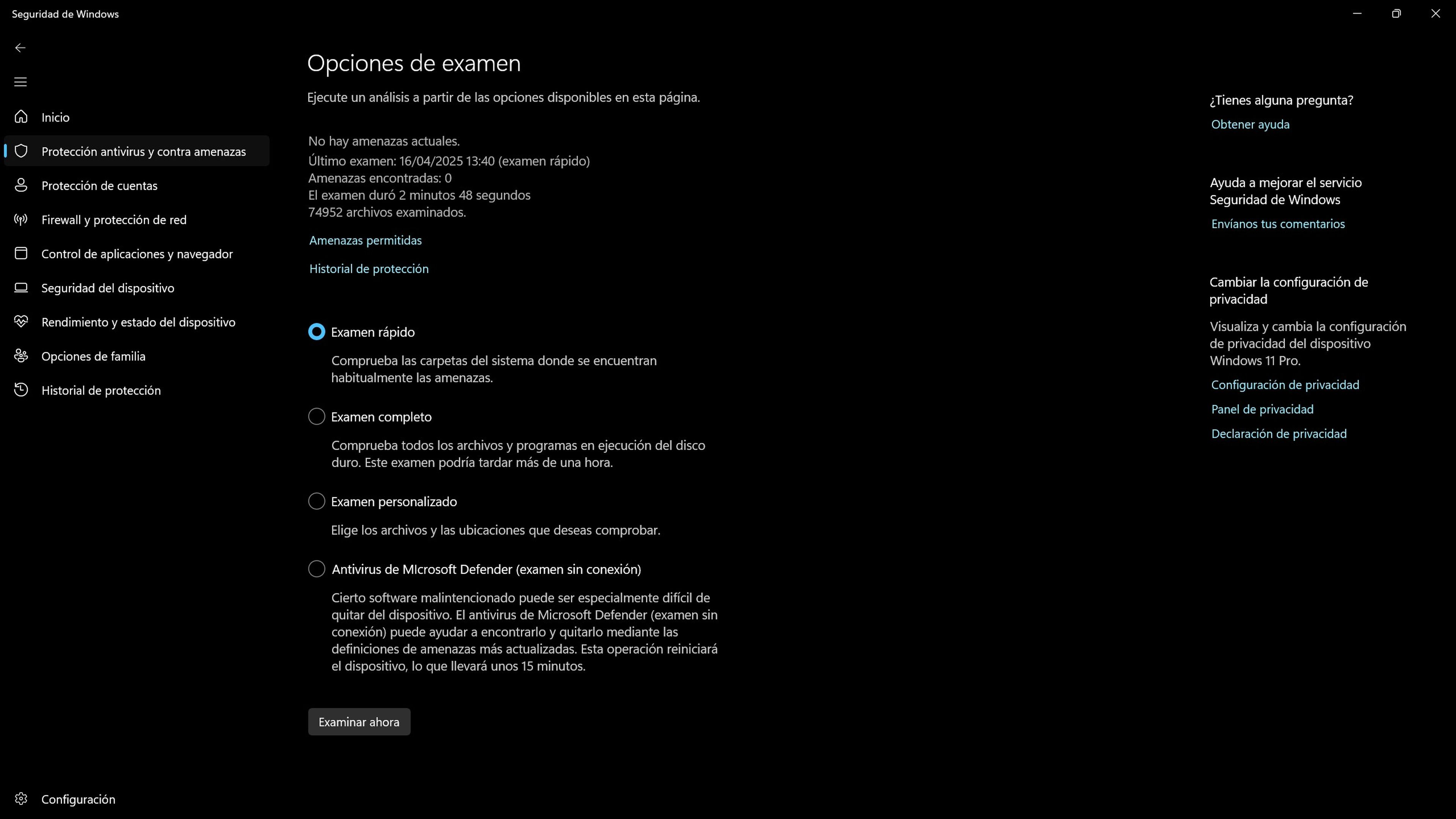 Adiós a los antivirus, así te protege Windows 11 sin instalar nada más 6 Opciones de examen Windows Defender Seguridad Windows 11