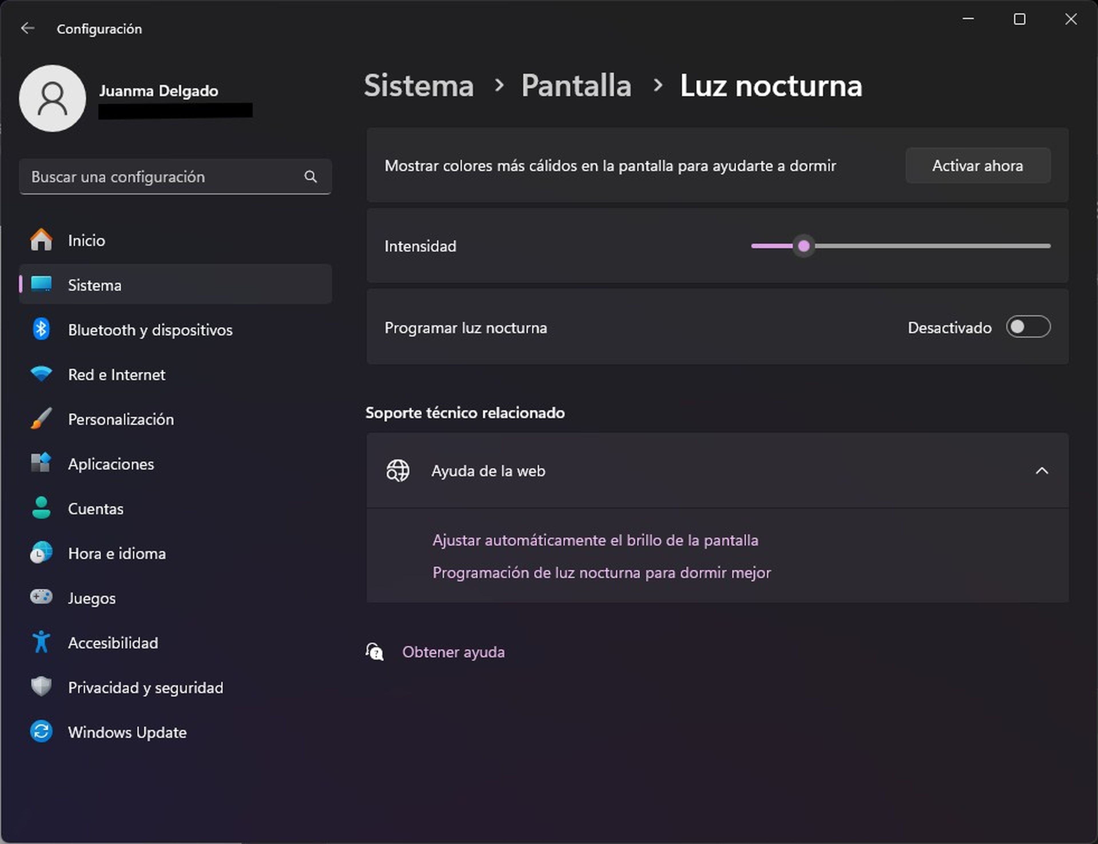 Activar la luz nocturna