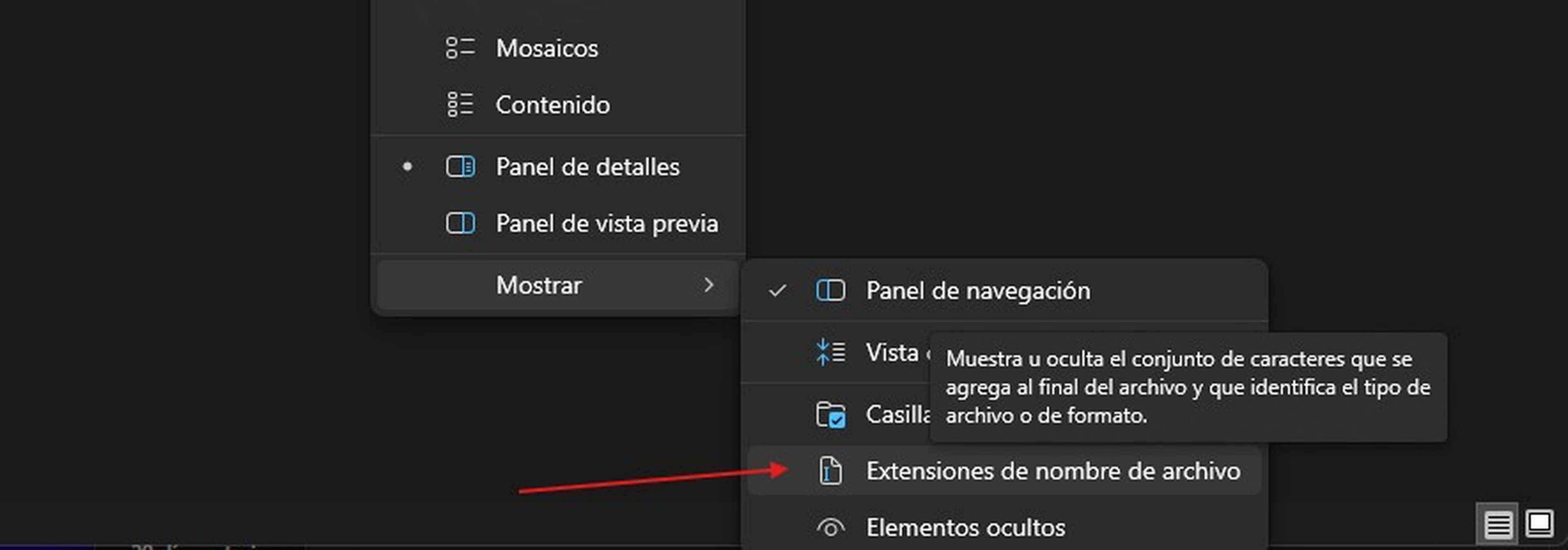 Mostrar extensiones de archivo