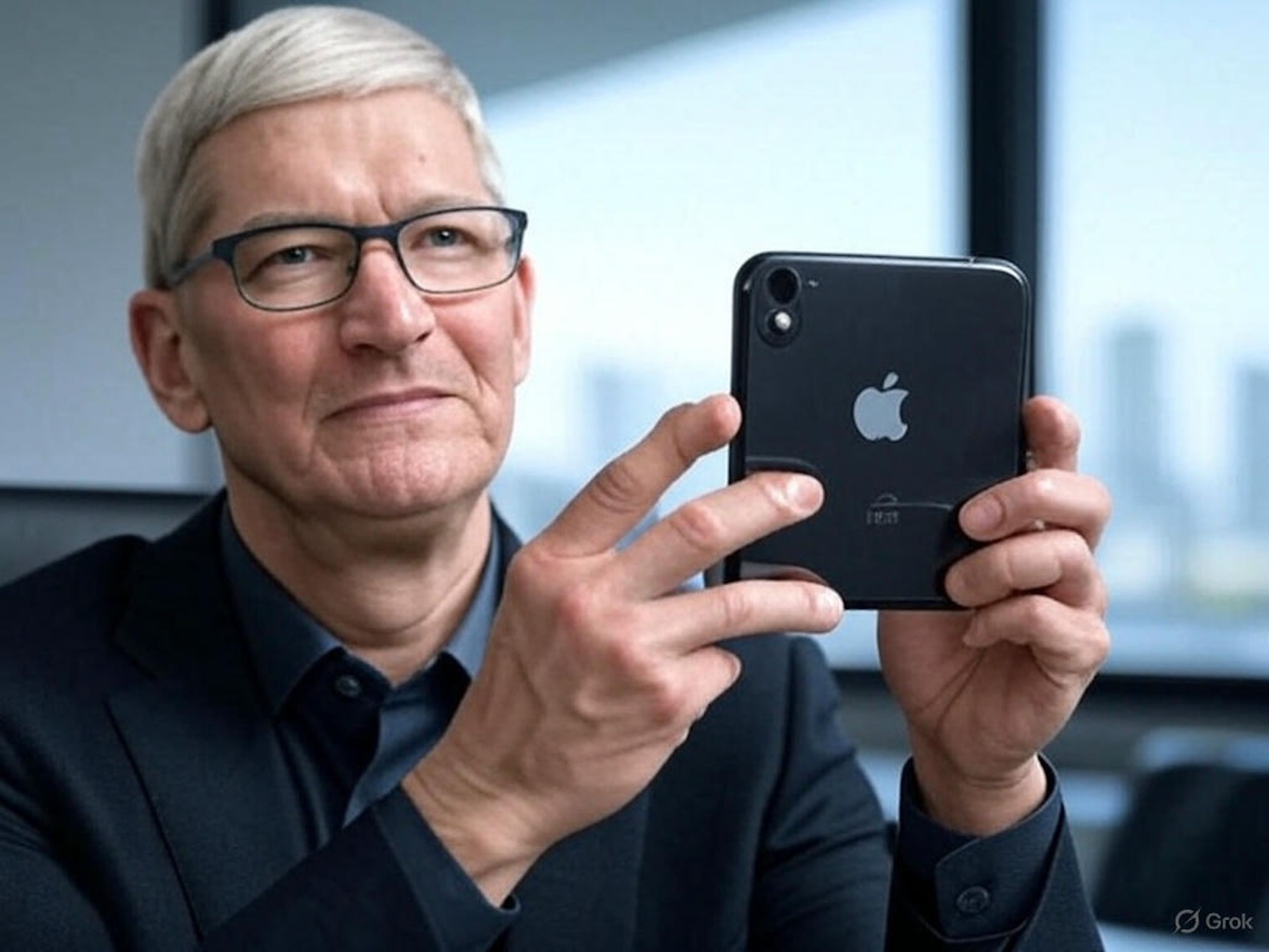Tim Cook con un prototipo de plegable de iPhone