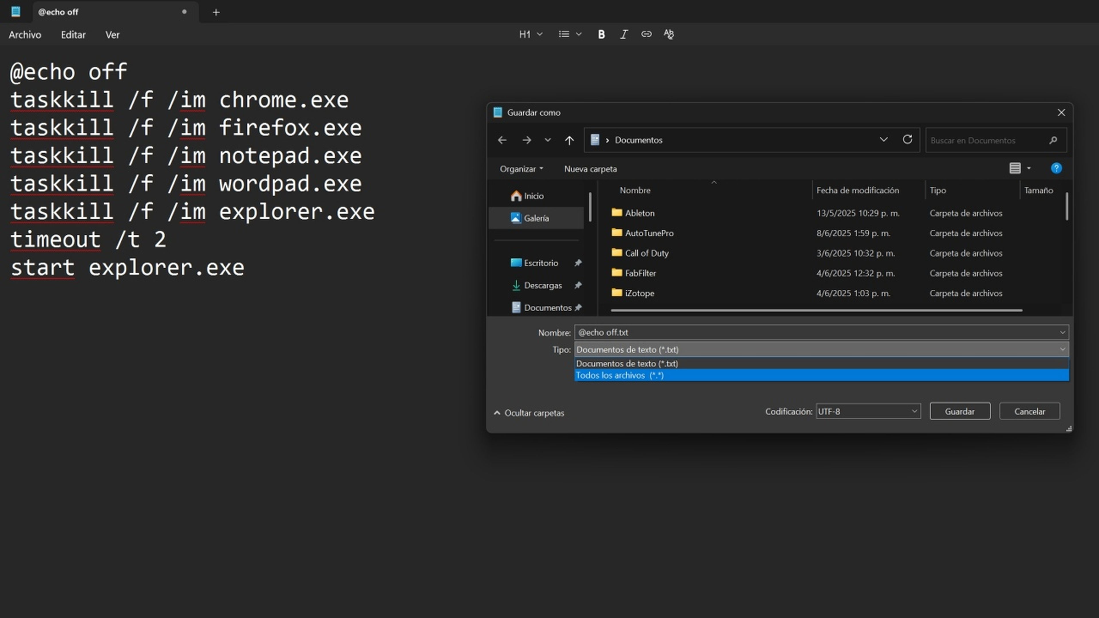 Cerrar programas con archivo por lote
