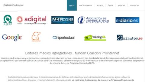 Se funda la Coalición Prointernet, Google, Menéame, La Asociación de Internautas y otros medios online, forman una alianza para luchar contra la Tasa Google de la Ley de Propiedad Intelectual. Se funda la Coalición Prointernet, Google, Menéame, La Asociación de Internautas y otros medios online, forman una alianza para luchar contra la Tasa Google de la Ley de Propiedad Intelectual.