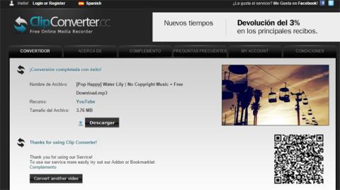 Descargar música de YouTube desde ClipConverter.cc