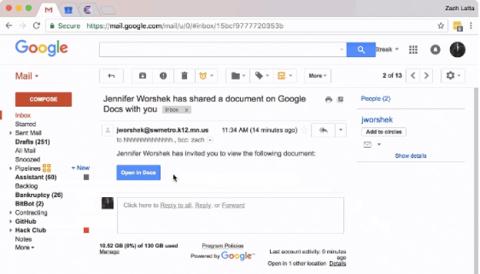 El ataque de phishing que se ha estado distribuyendo por Google Docs en Gmail El ataque de phishing que se ha estado distribuyendo por Google Docs en Gmail