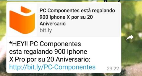 Cuidado con el bulo de PcComponentes que regala 900 iPhone 11 Pro en su aniversario Bulo WhatsApp PcComponentes