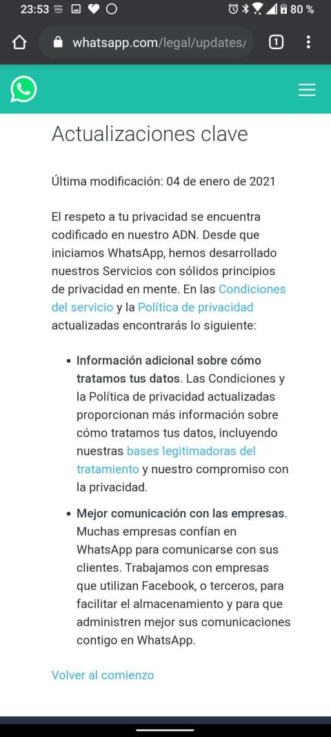 Política de uso y privacidad WhatsApp 2021