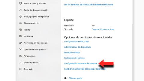 Windows 10 configuración avanzada del sistema